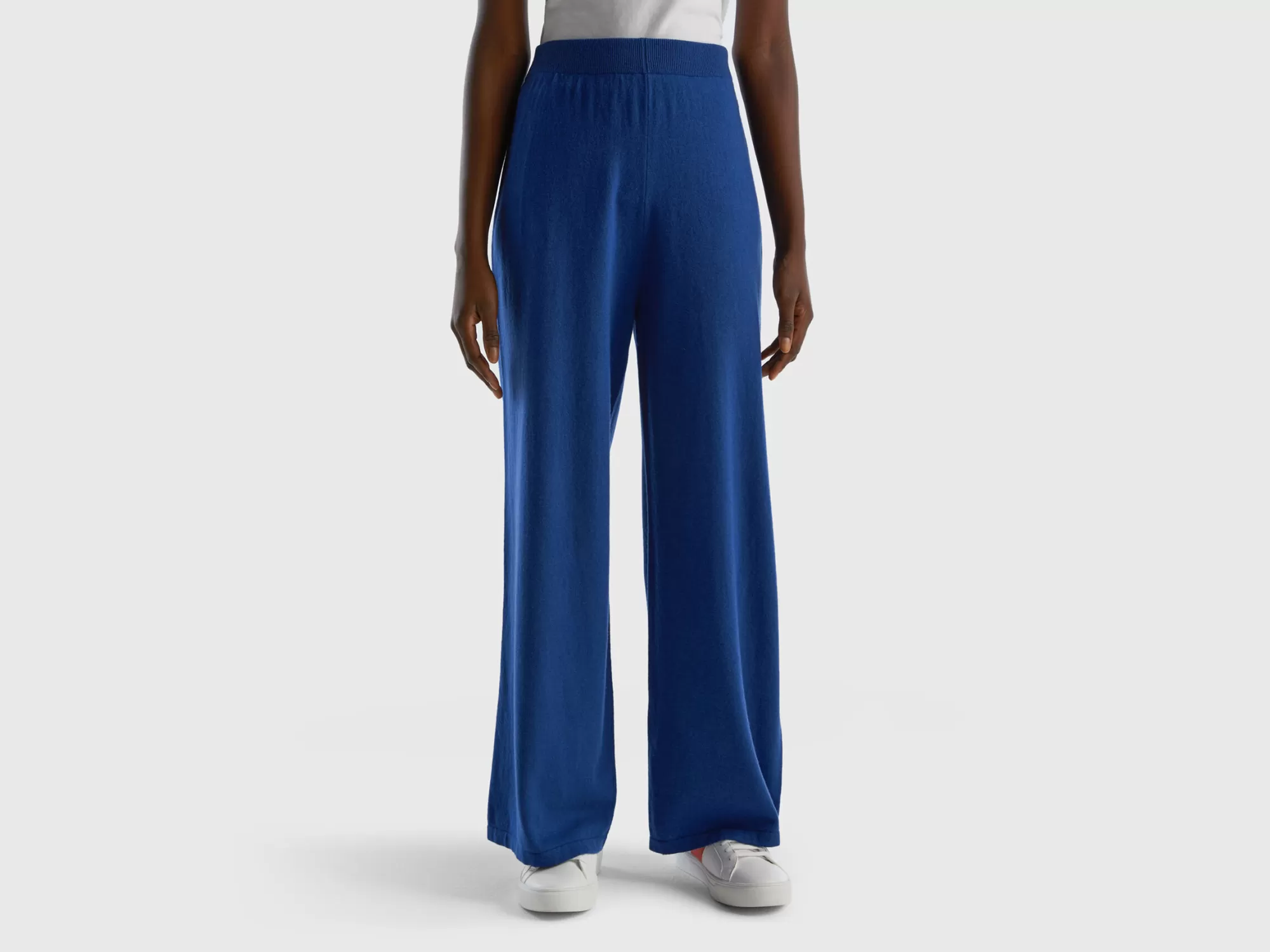 Benetton Pantalon Azul Noche En Mezcla De Lana Y Cachemir-Mujer Pantalones Y Chinos