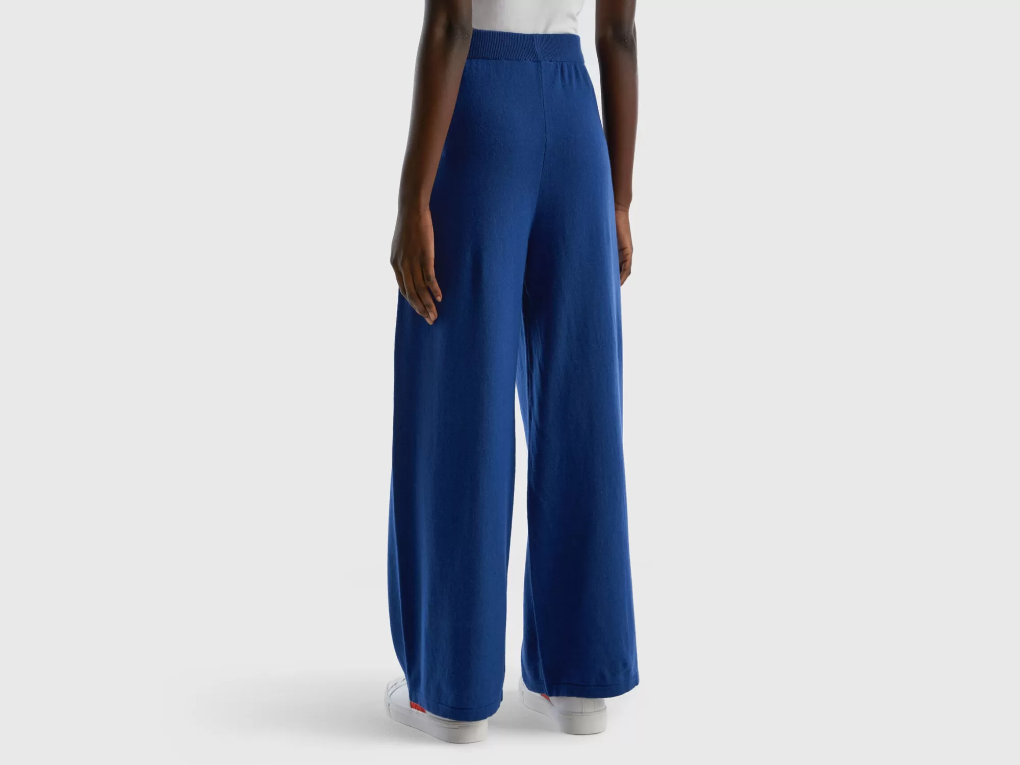 Benetton Pantalon Azul Noche En Mezcla De Lana Y Cachemir-Mujer Pantalones Y Chinos