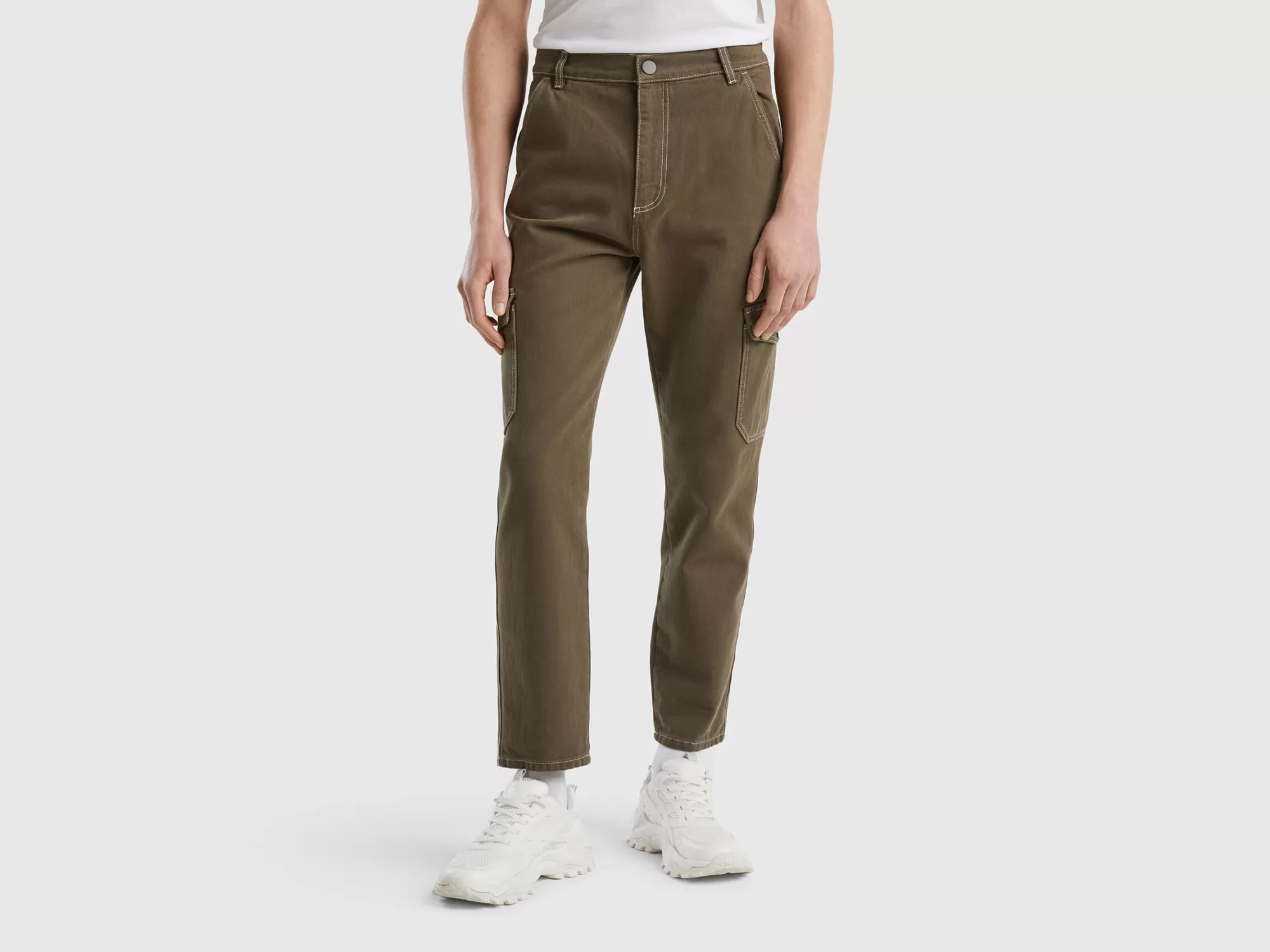 Benetton Pantalon Cargo De 100 % Algodón-Hombre Pantalones Y Chinos