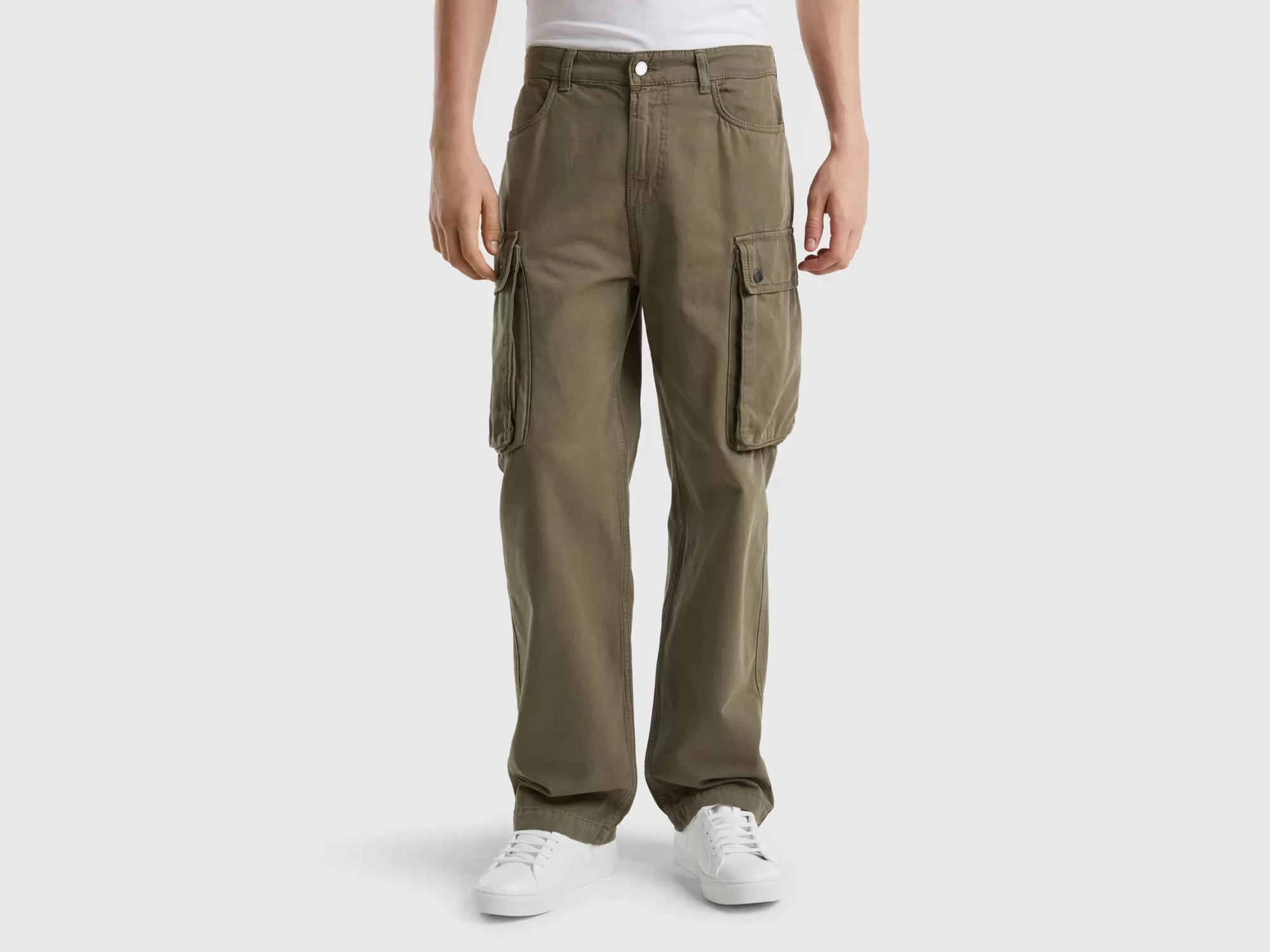 Benetton Pantalon Cargo Verde-Hombre Pantalones Y Chinos