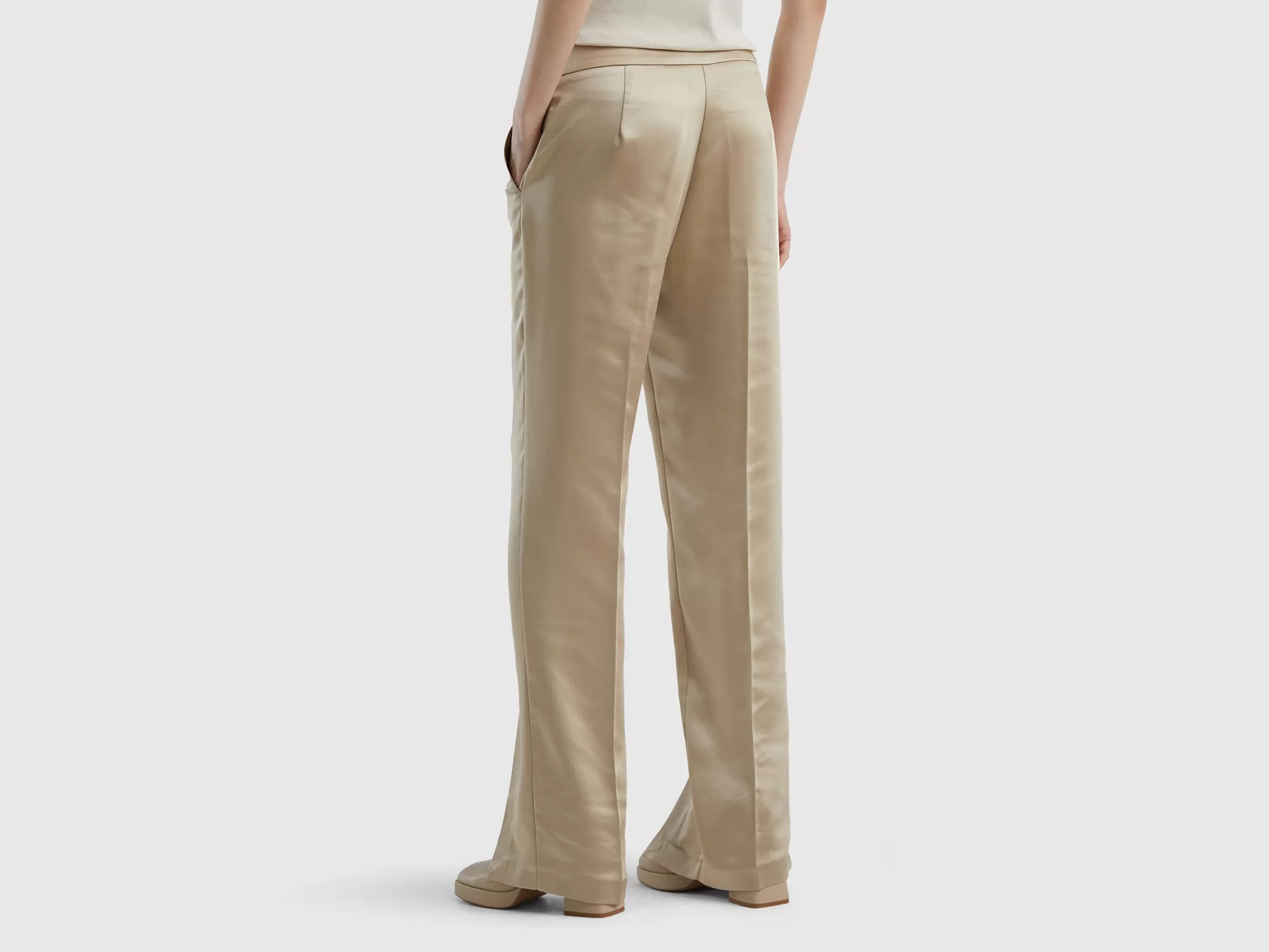 Benetton Pantalon Con Abertura Y Efecto Raso-Mujer Pantalones Y Chinos