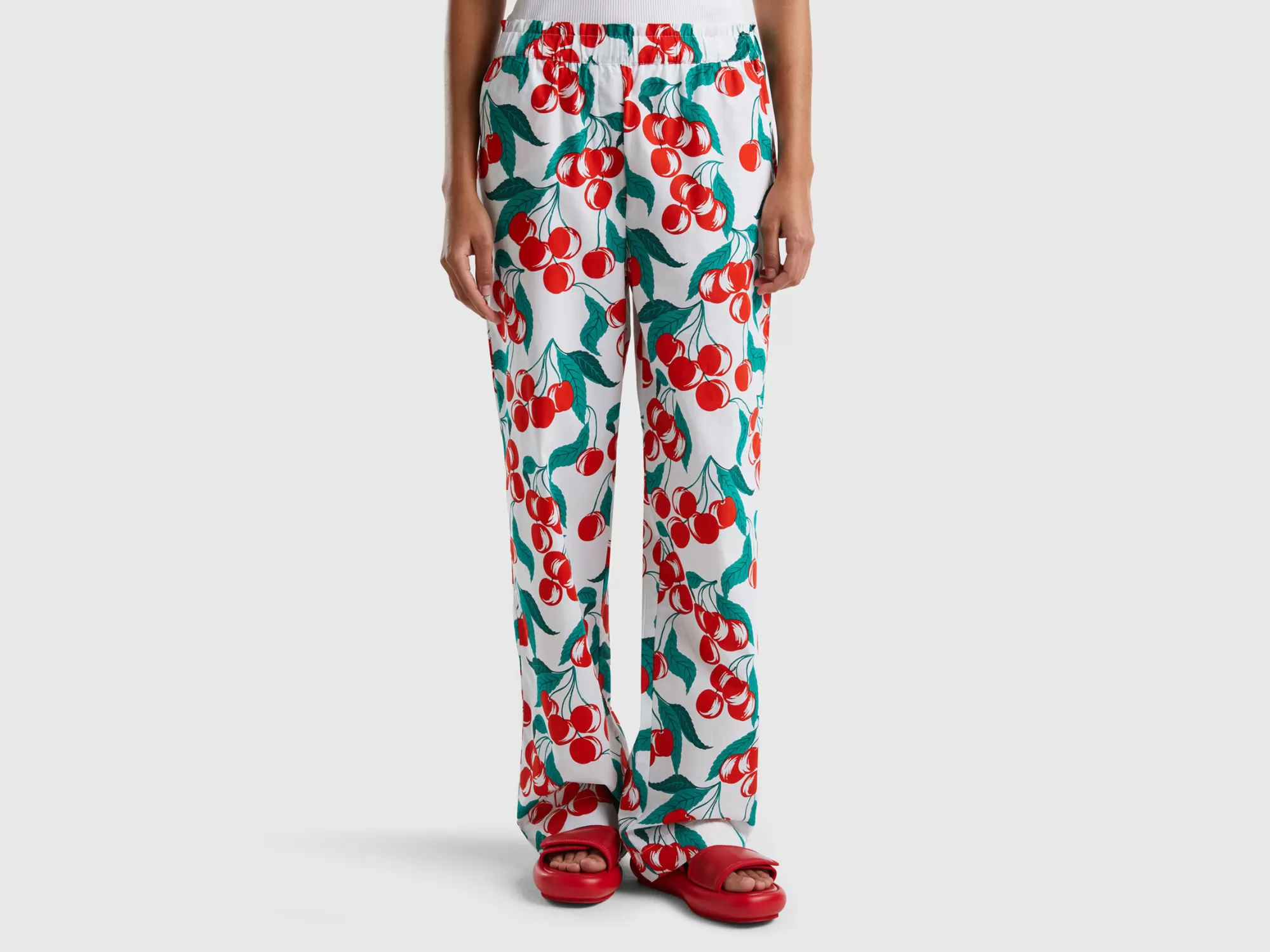 Benetton Pantalon Con Estampado De Cerezas-Mujer Pantalones Y Chinos