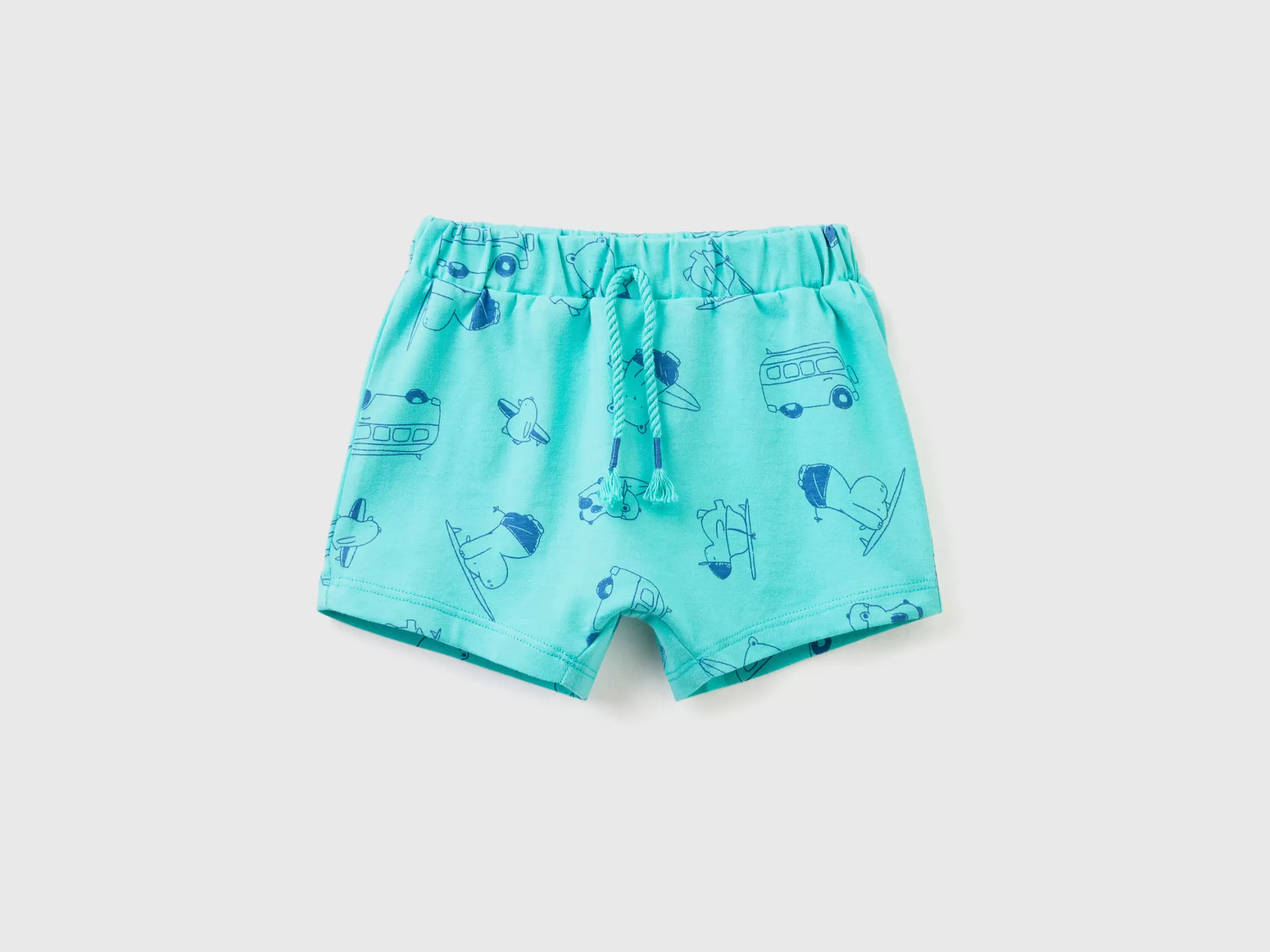 Benetton Pantalon Corto Estampado De Algodón 100 %-Niños Pantalones