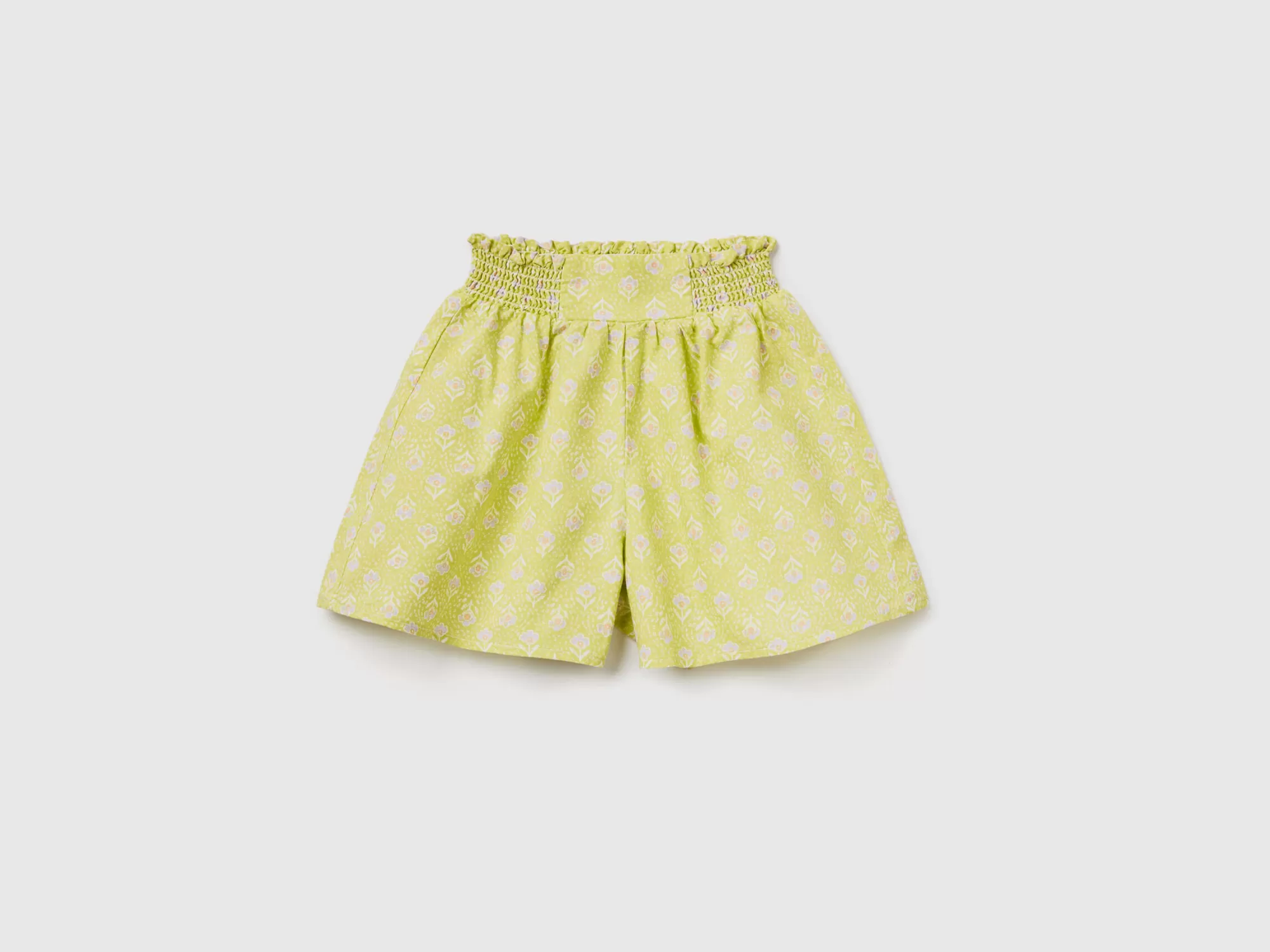 Benetton Pantalon Corto Estampado De Lino Mixto-Niños Pantalones Y Vaqueros