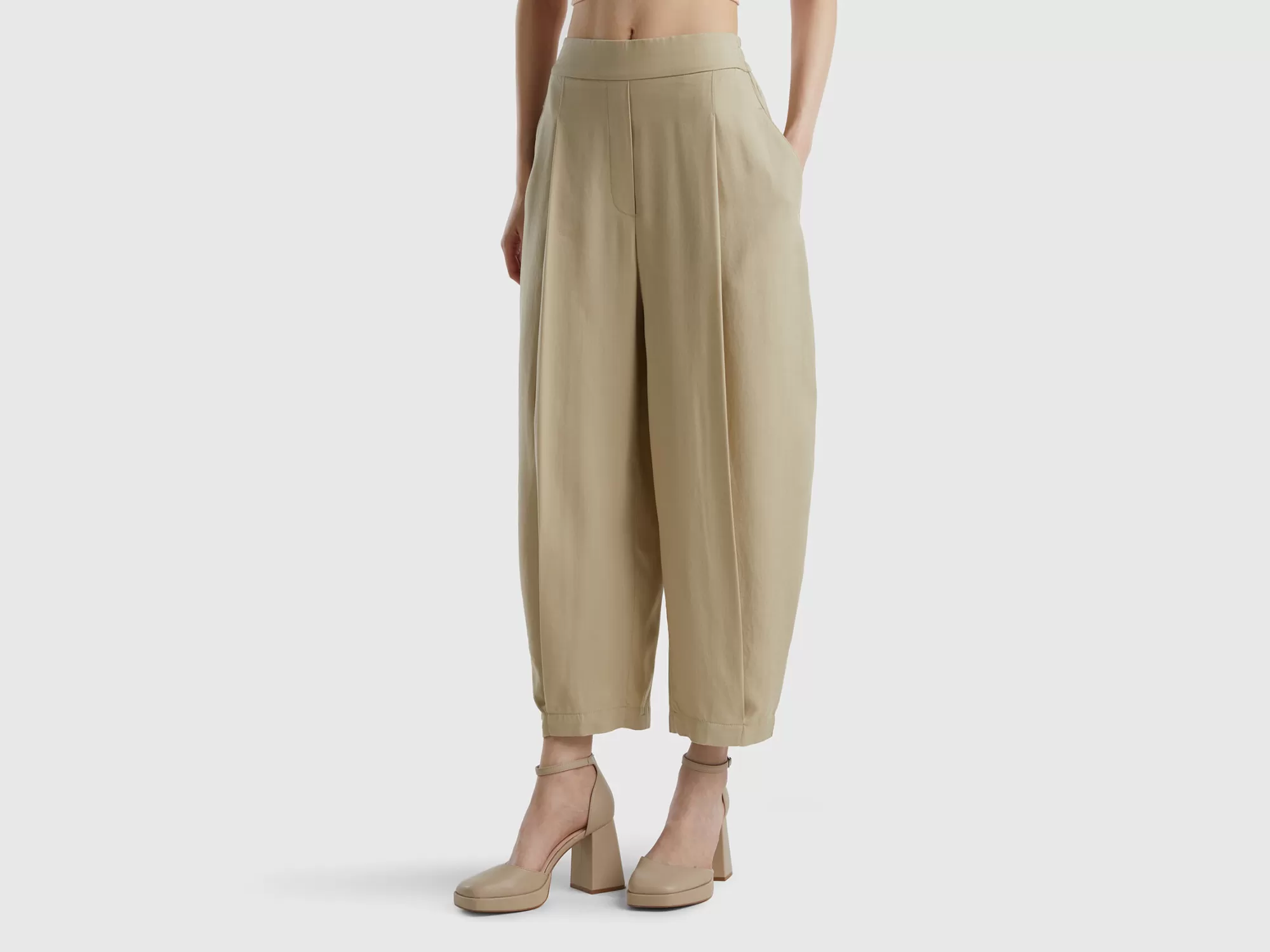 Benetton Pantalon Cropped Con Pliegues-Mujer Pantalones Y Chinos