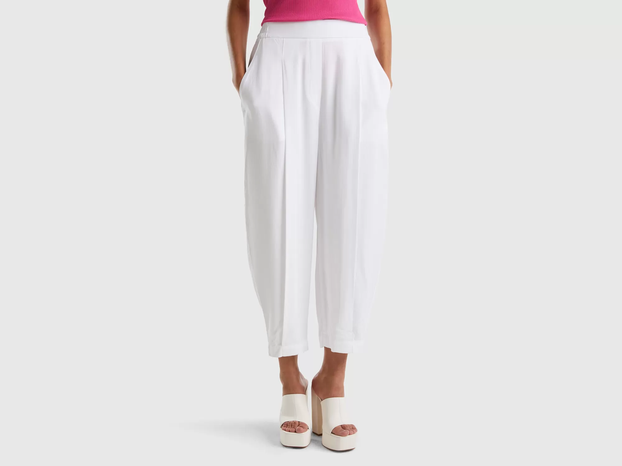 Benetton Pantalon Cropped Con Pliegues-Mujer Pantalones Y Chinos