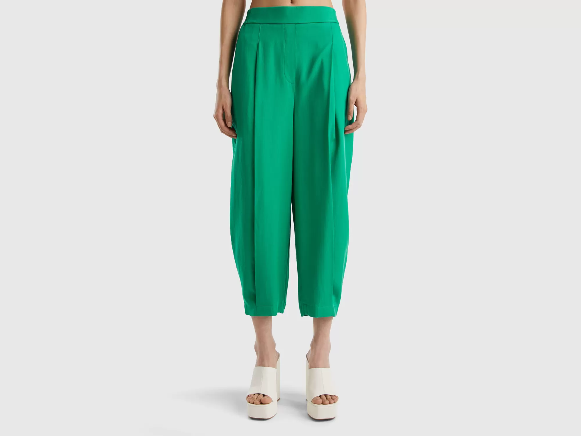 Benetton Pantalon Cropped Con Pliegues-Mujer Pantalones Y Chinos