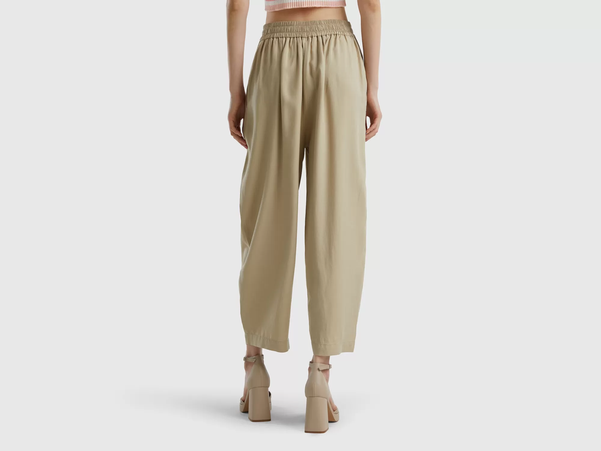 Benetton Pantalon Cropped Con Pliegues-Mujer Pantalones Y Chinos