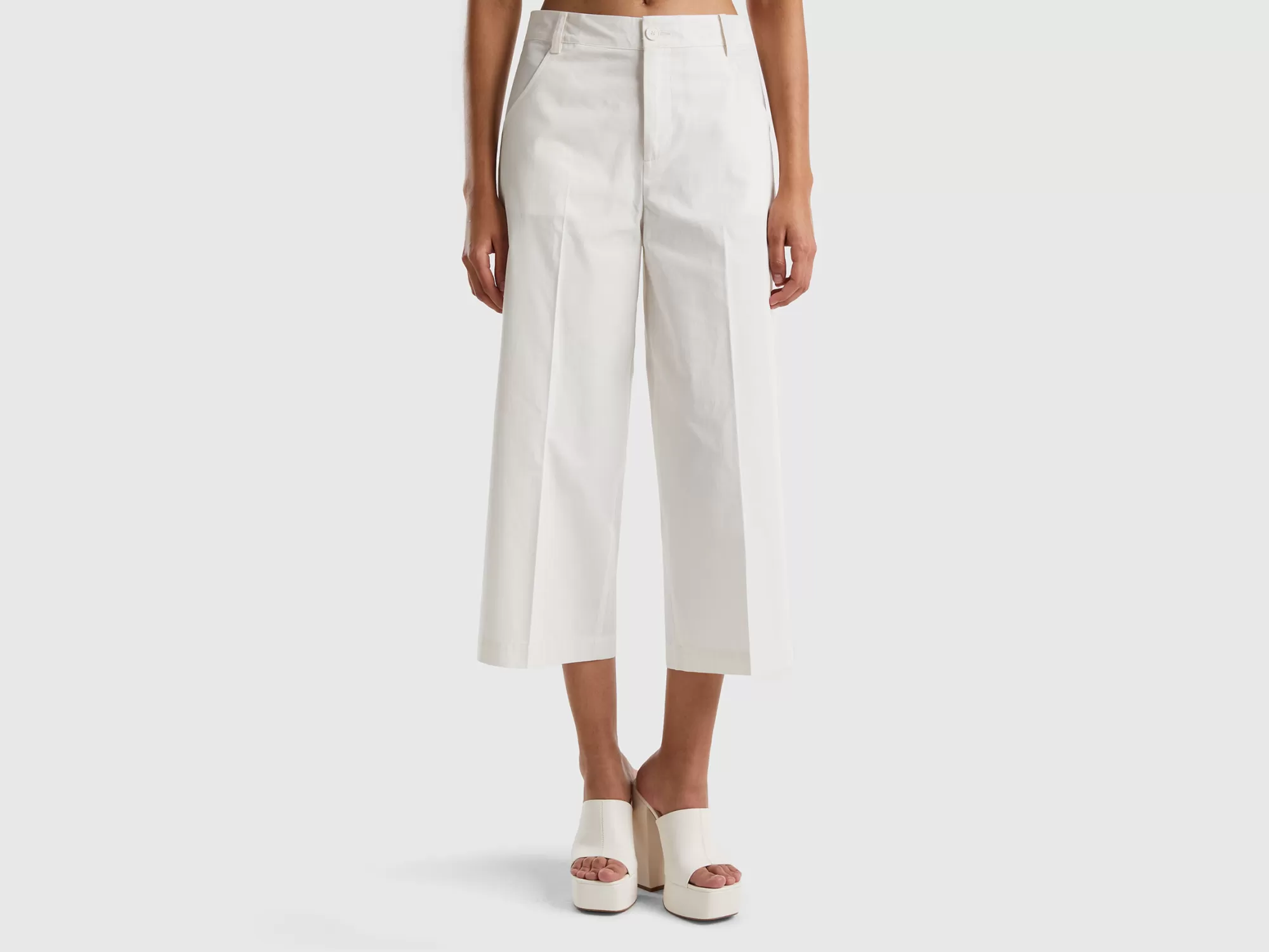 Benetton Pantalon Cropped De 100 % Algodón-Mujer Pantalones Y Chinos