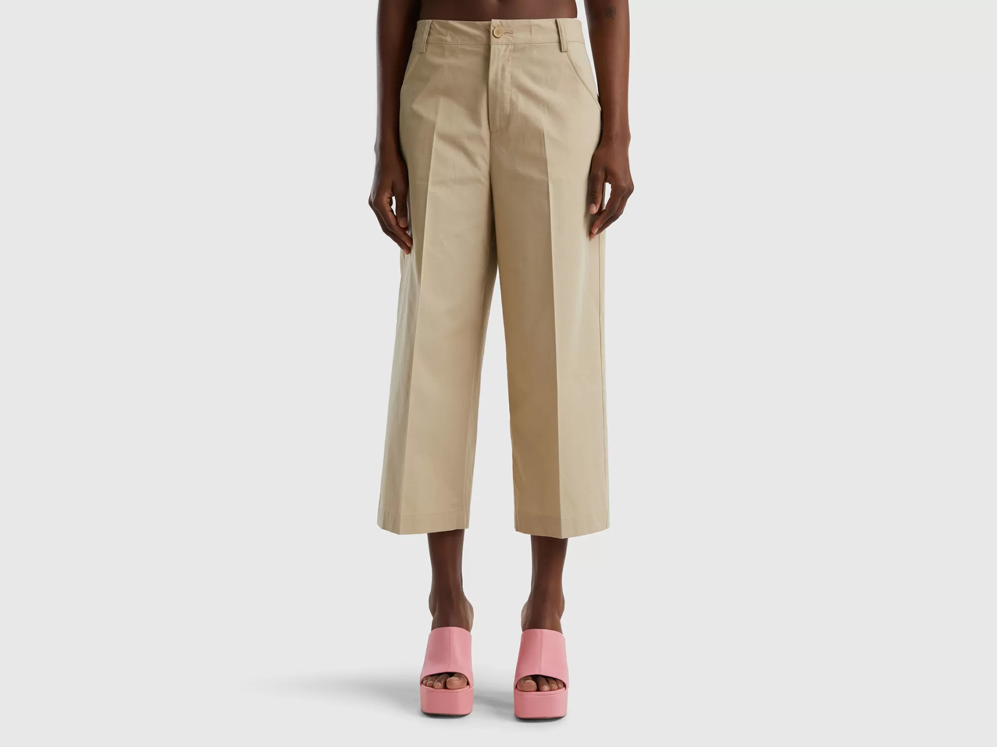 Benetton Pantalon Cropped De 100 % Algodón-Mujer Pantalones Y Chinos