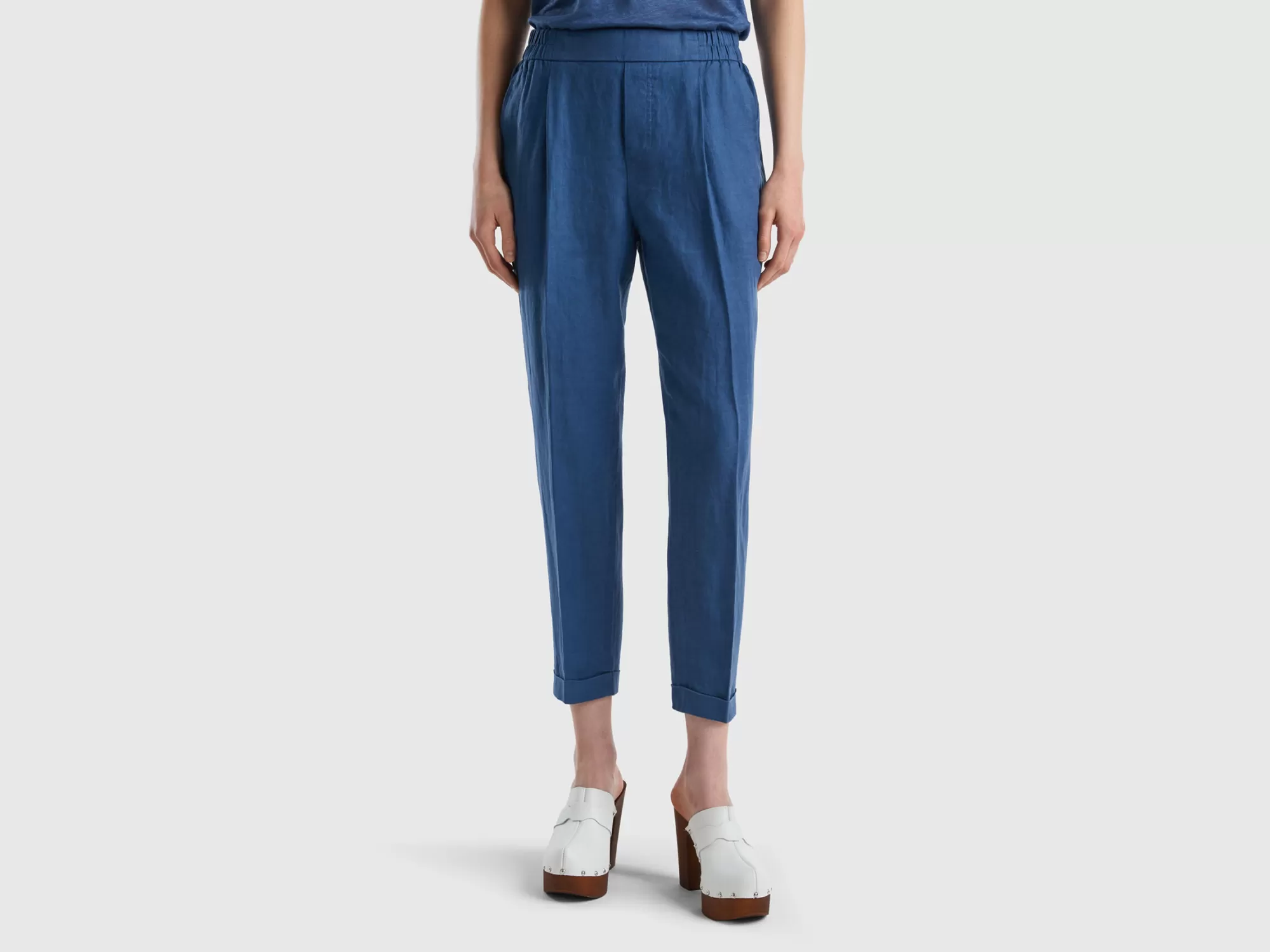 Benetton Pantalon Cropped De 100% Lino-Mujer Pantalones Y Chinos