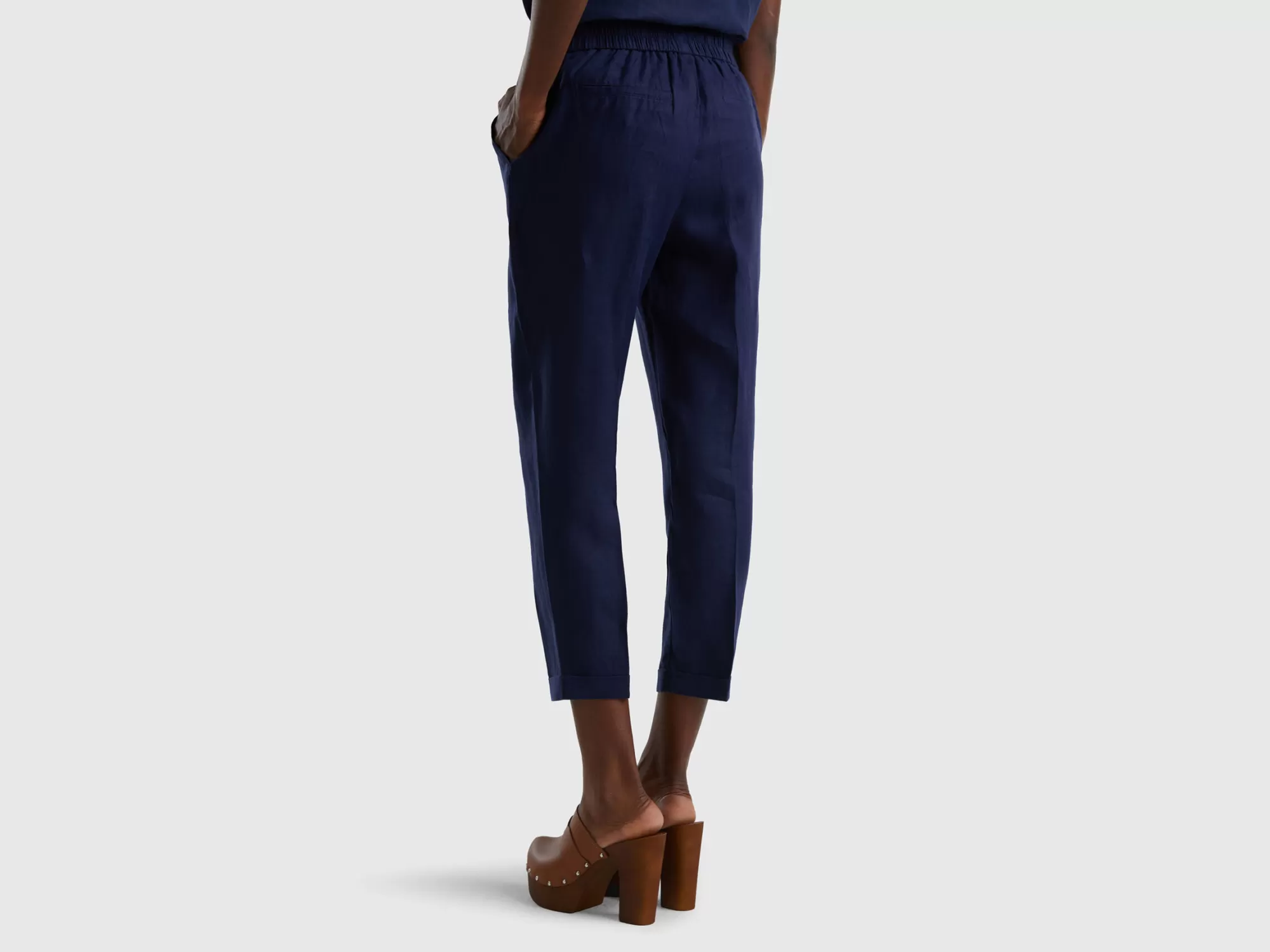 Benetton Pantalon Cropped De 100% Lino-Mujer Pantalones Y Chinos