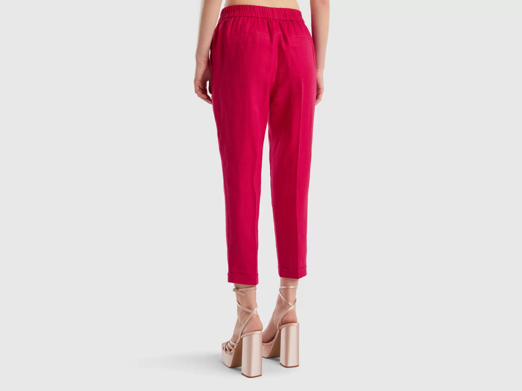 Benetton Pantalon Cropped De 100% Lino-Mujer Pantalones Y Chinos