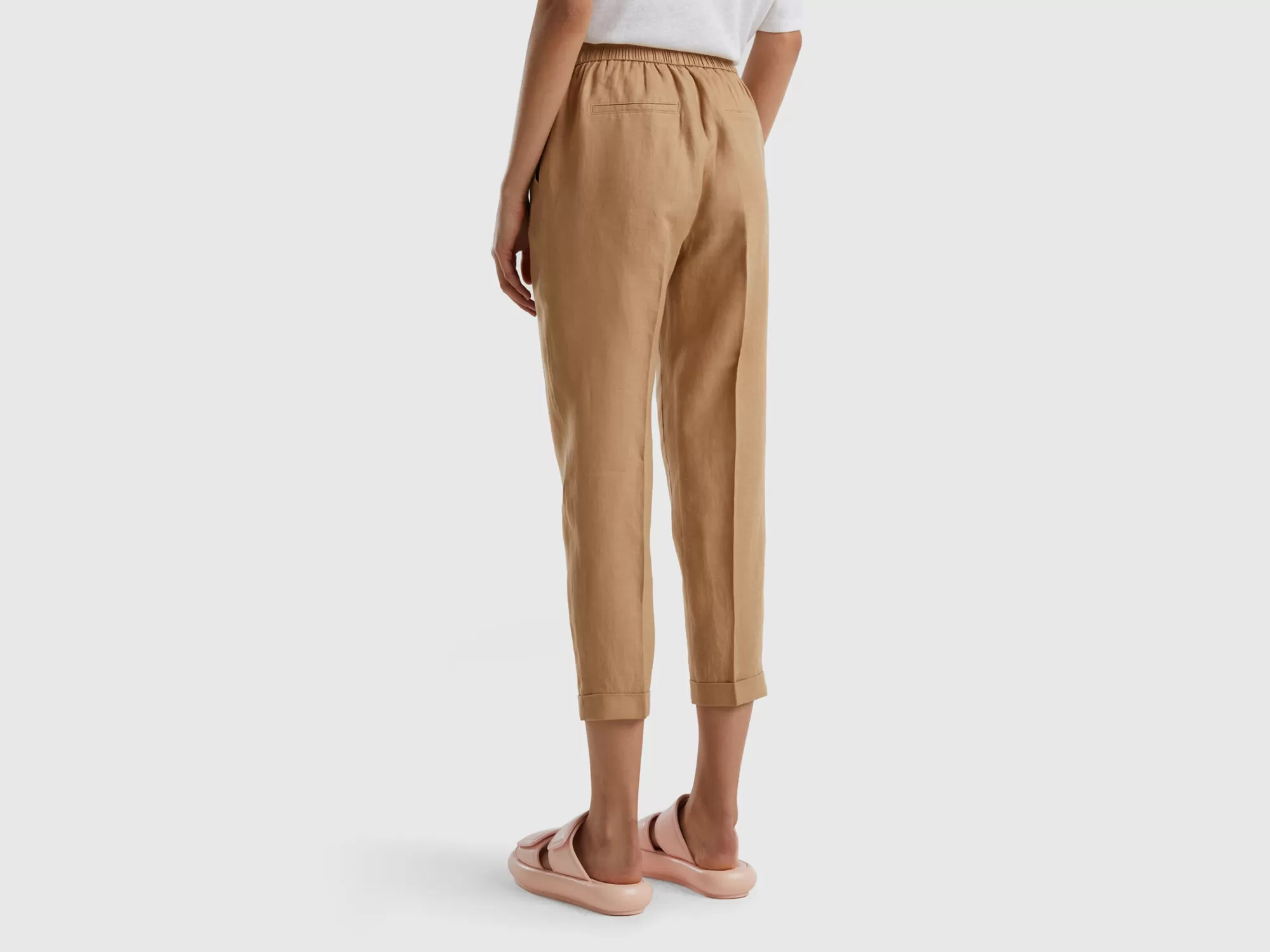 Benetton Pantalon Cropped De 100% Lino-Mujer Pantalones Y Chinos