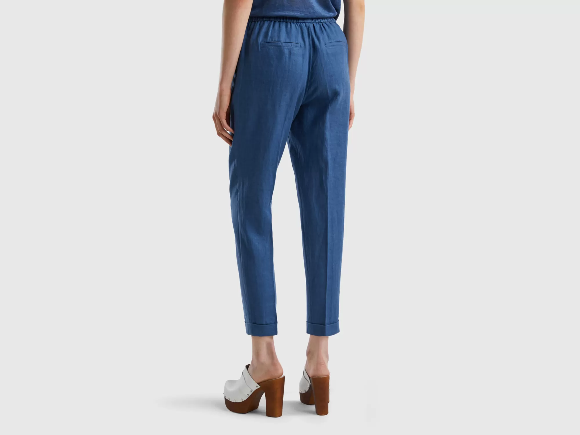 Benetton Pantalon Cropped De 100% Lino-Mujer Pantalones Y Chinos