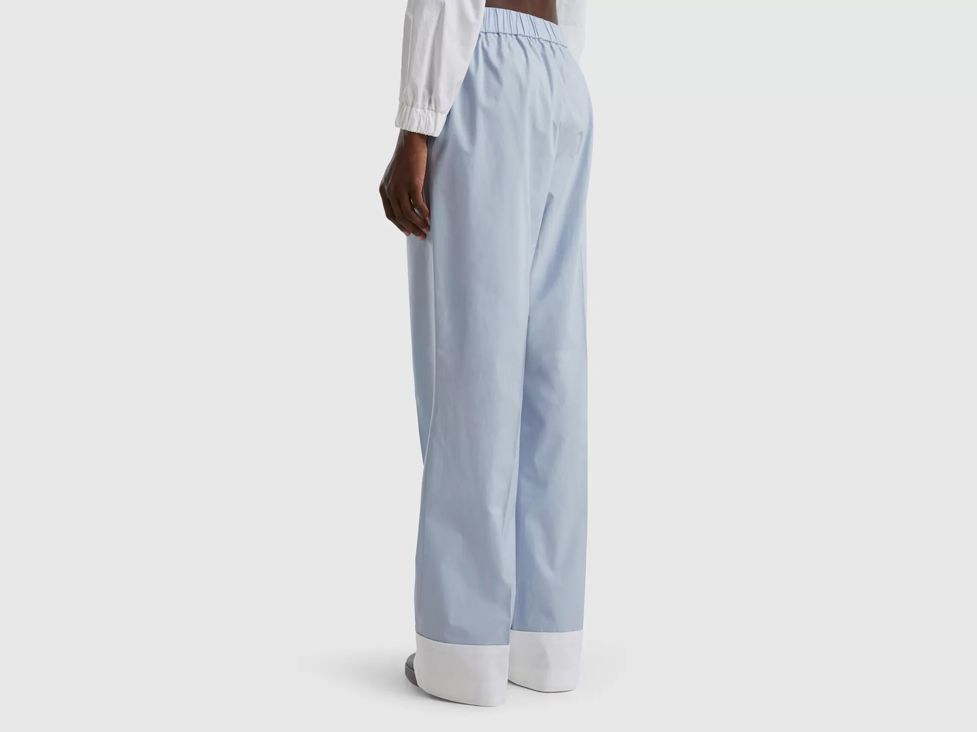 Benetton Pantalon De 100 % Algodón Con Vuelta-Mujer Pantalones Y Chinos