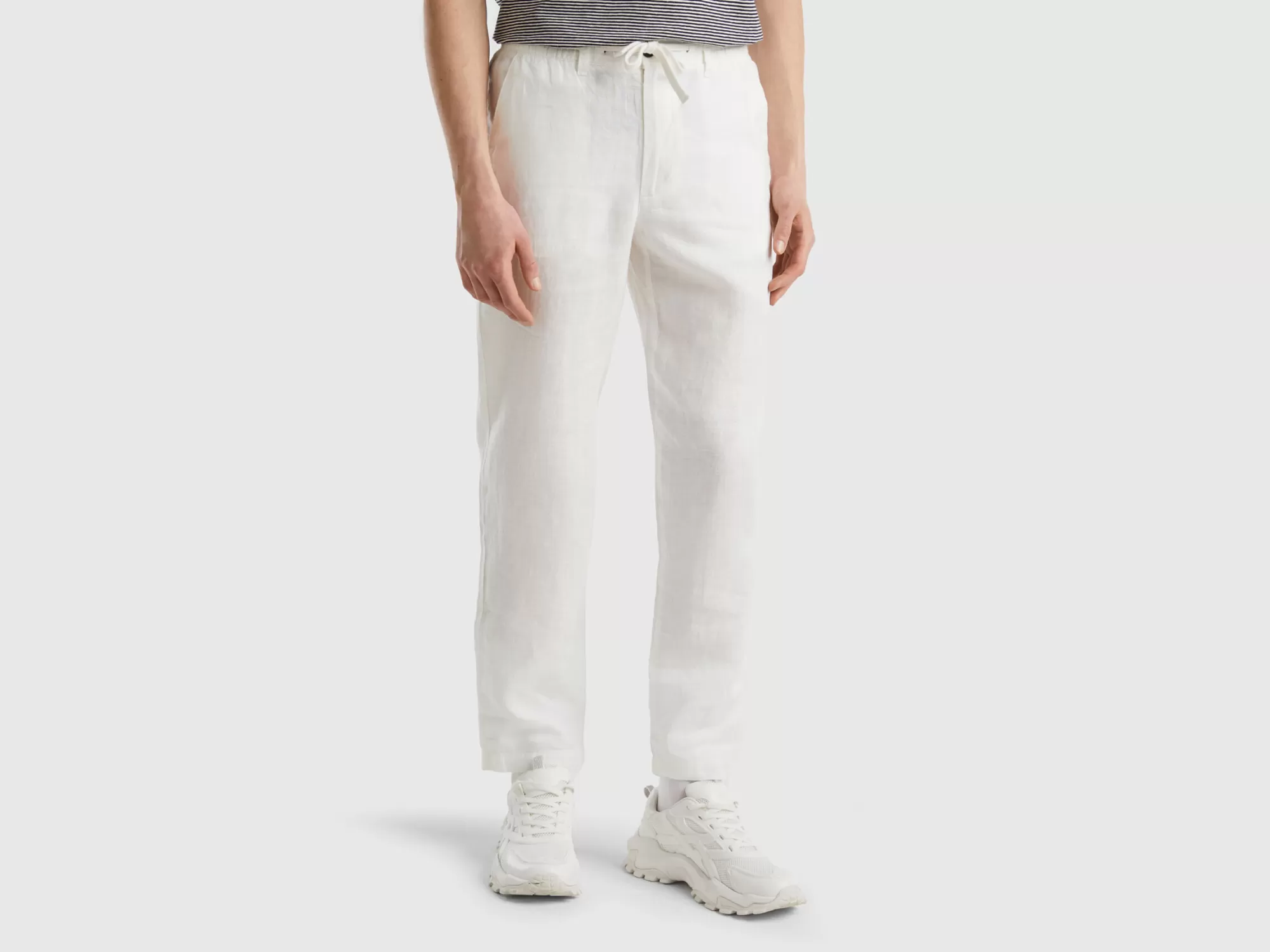 Benetton Pantalon De 100 % Lino Con Cordon-Hombre Pantalones Y Chinos