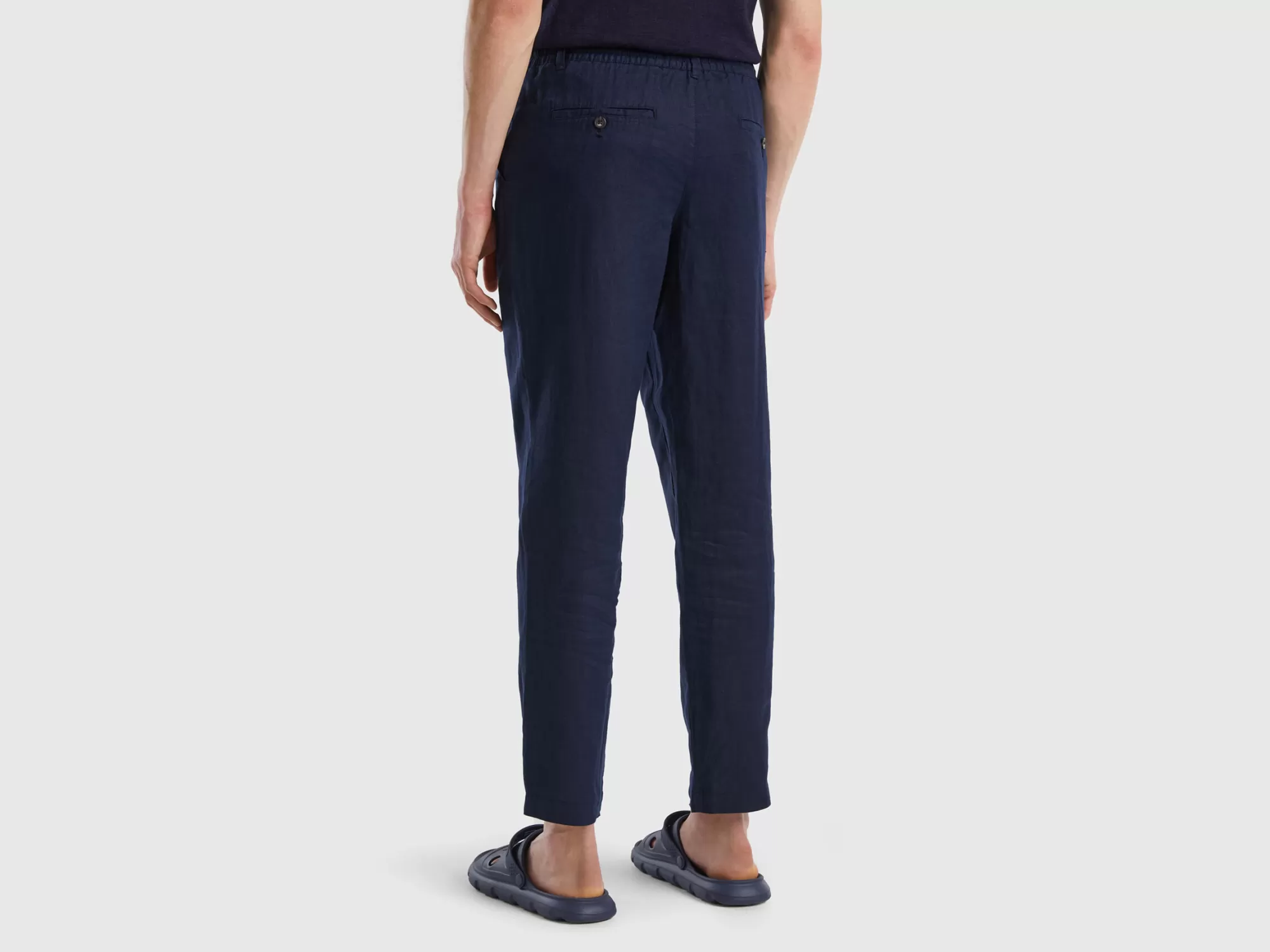 Benetton Pantalon De 100 % Lino Con Cordon-Hombre Pantalones Y Chinos