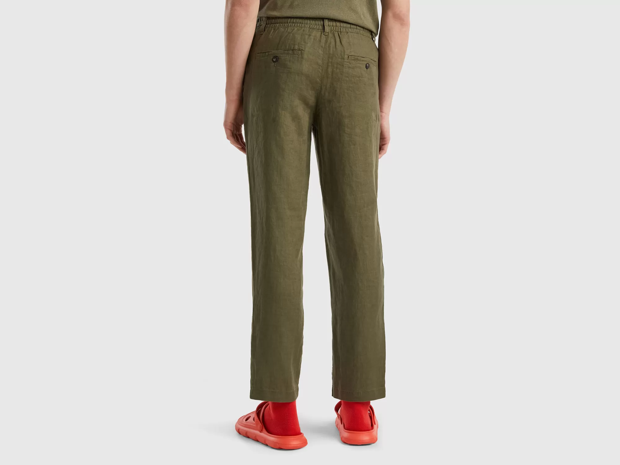 Benetton Pantalon De 100 % Lino Con Cordon-Hombre Pantalones Y Chinos