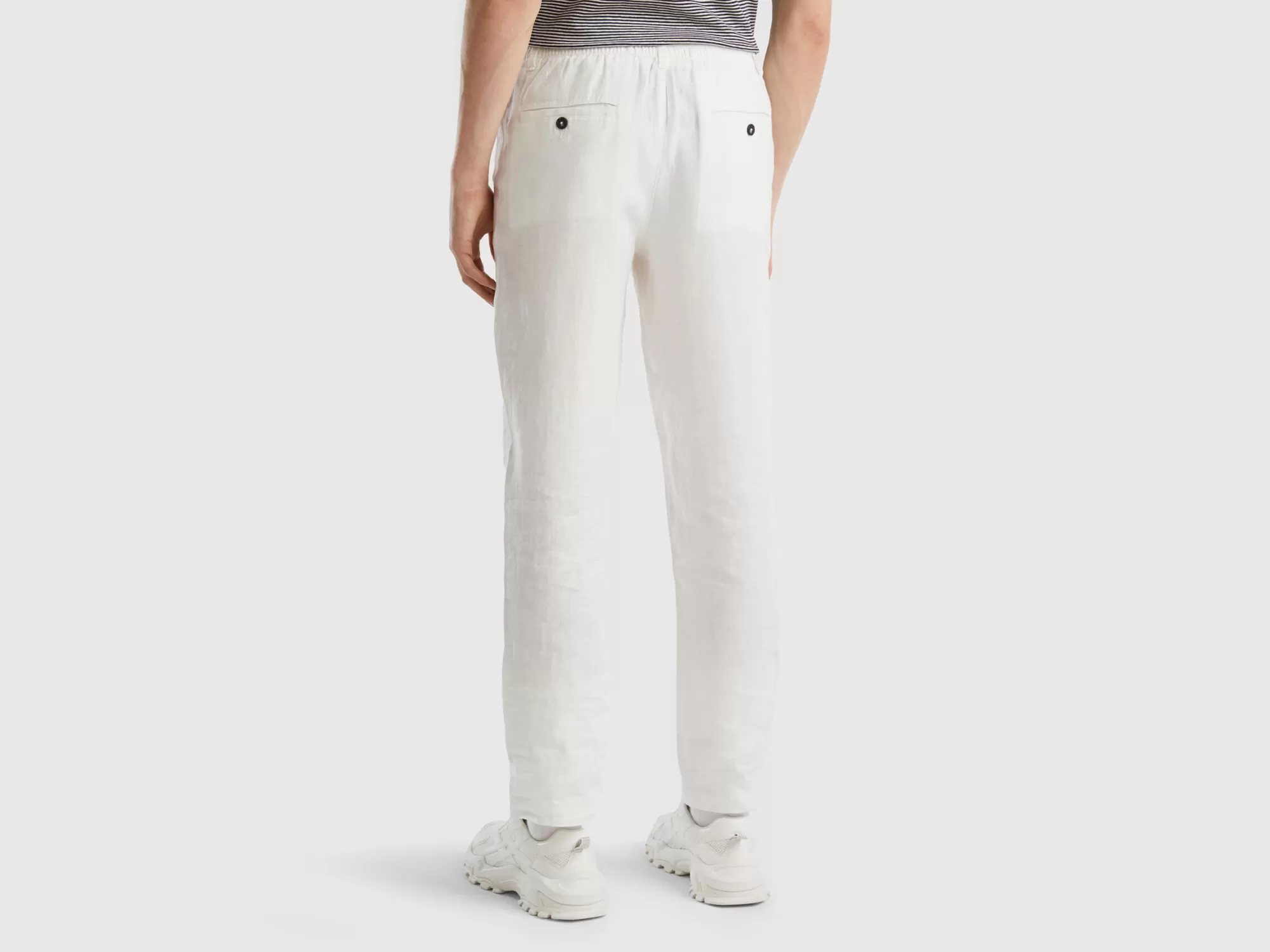 Benetton Pantalon De 100 % Lino Con Cordon-Hombre Pantalones Y Chinos