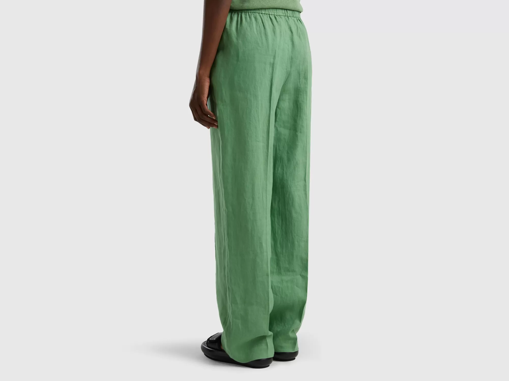 Benetton Pantalon De 100 % Lino Con Elastico-Mujer Pantalones Y Chinos