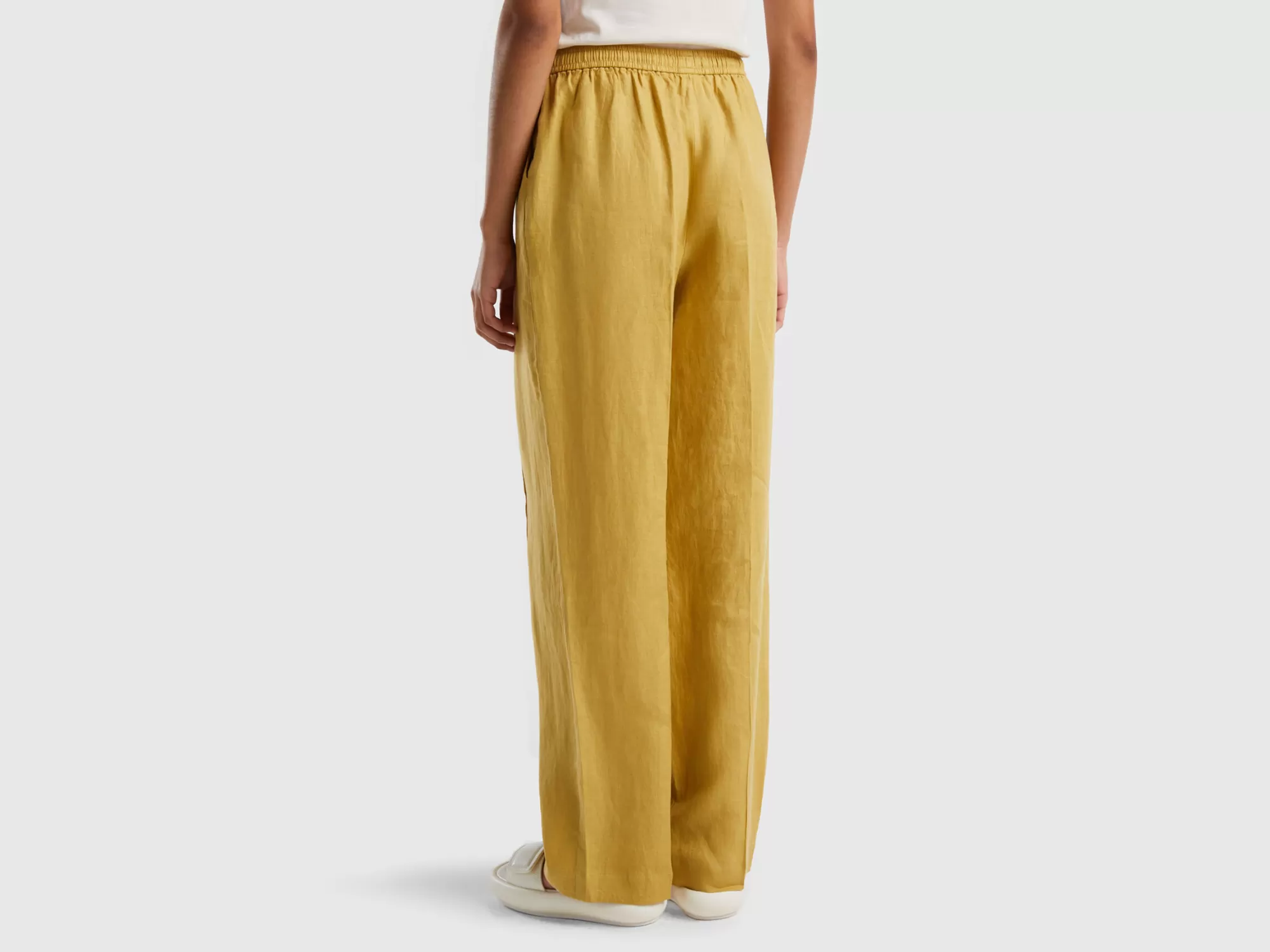 Benetton Pantalon De 100 % Lino Con Elastico-Mujer Pantalones Y Chinos