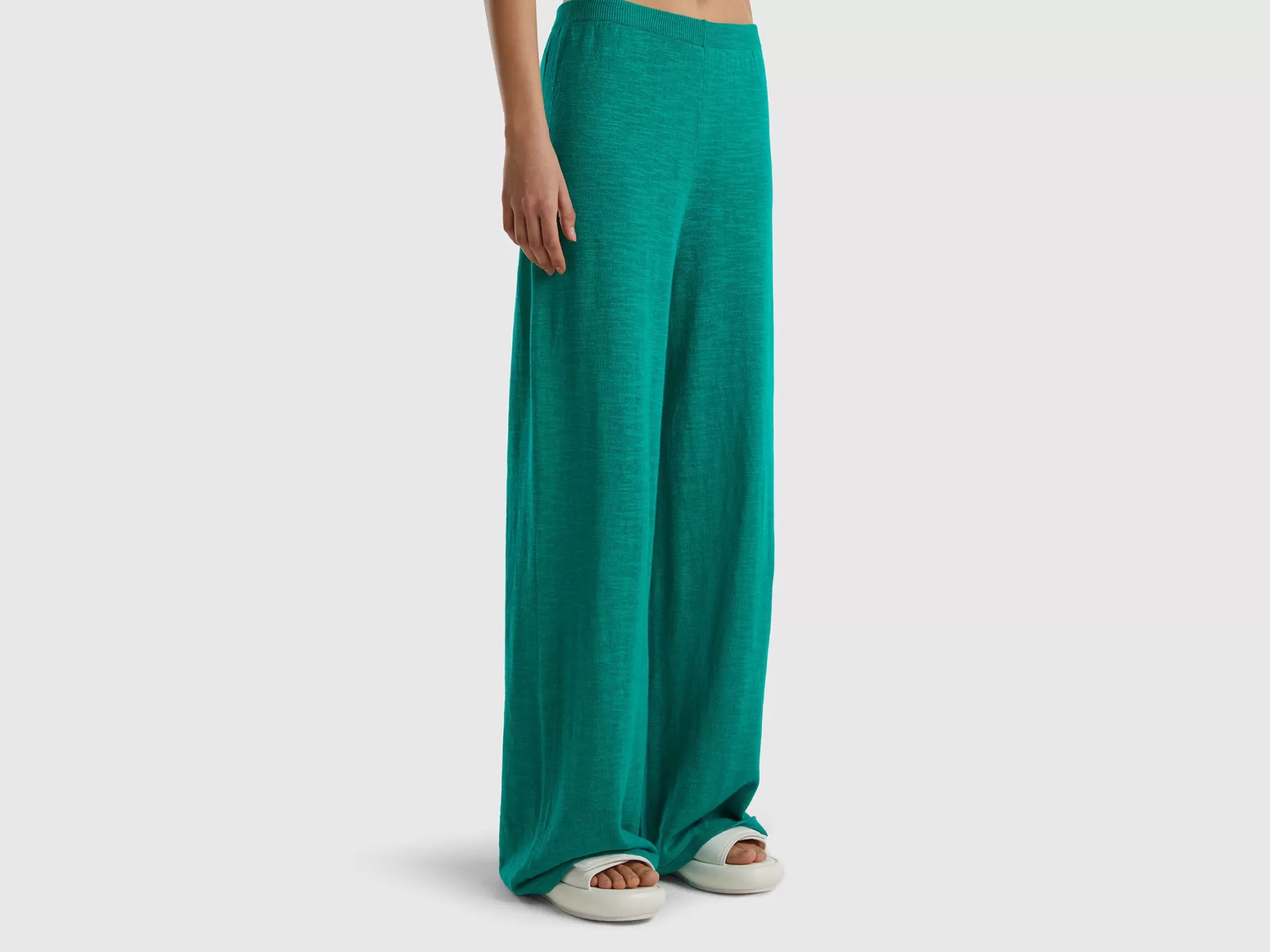 Benetton Pantalon De Punto De Lino Mixto-Mujer Pantalones Y Chinos