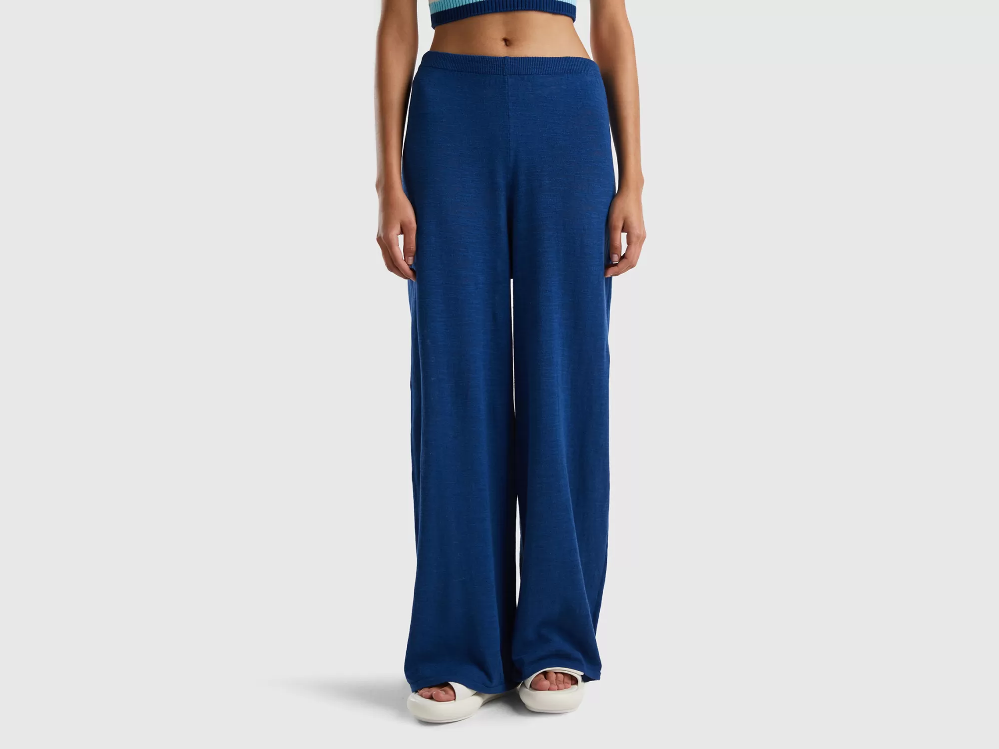 Benetton Pantalon De Punto De Lino Mixto-Mujer Pantalones Y Chinos