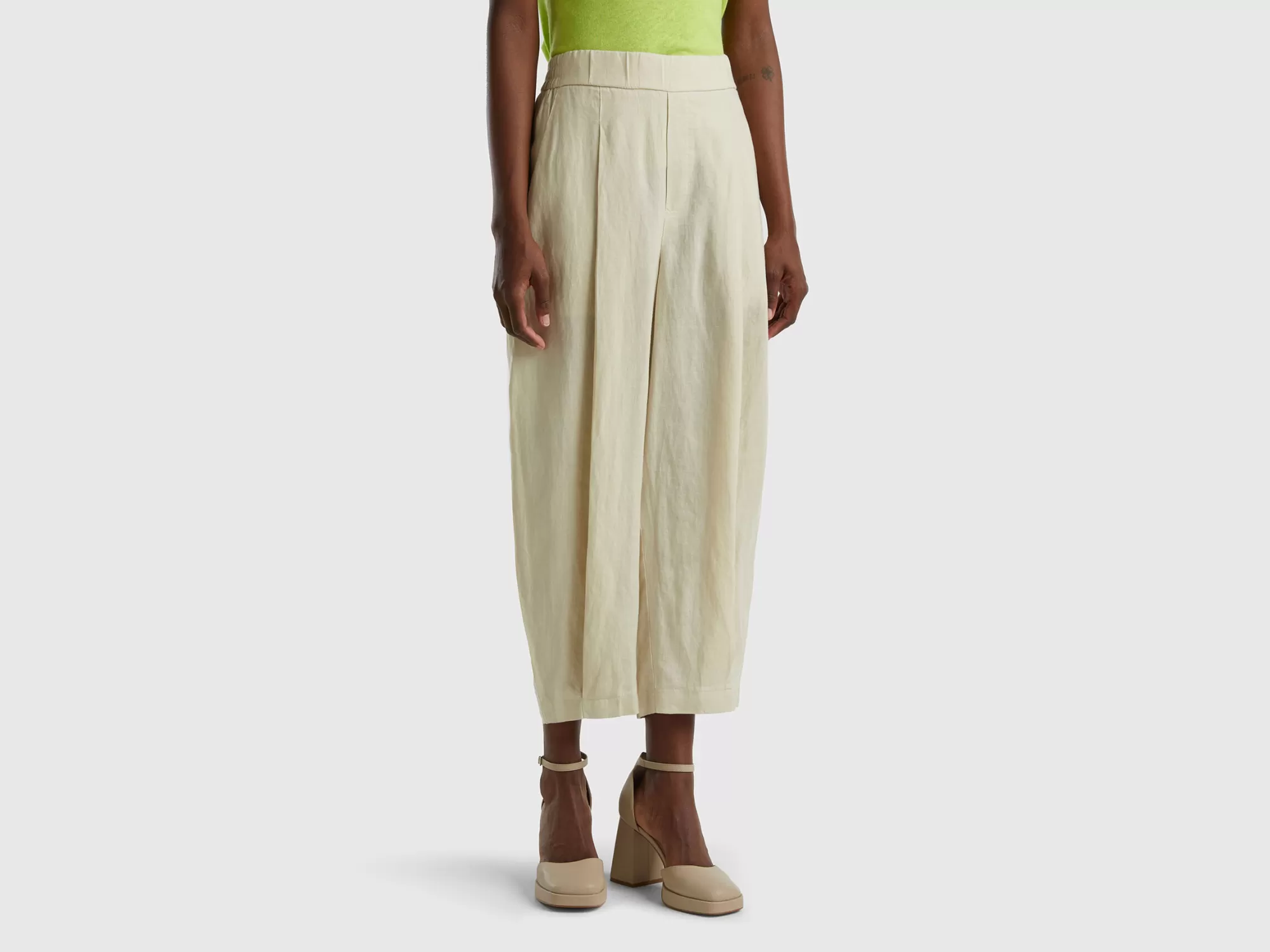 Benetton Pantalon De Puro Lino-Mujer Pantalones Y Chinos