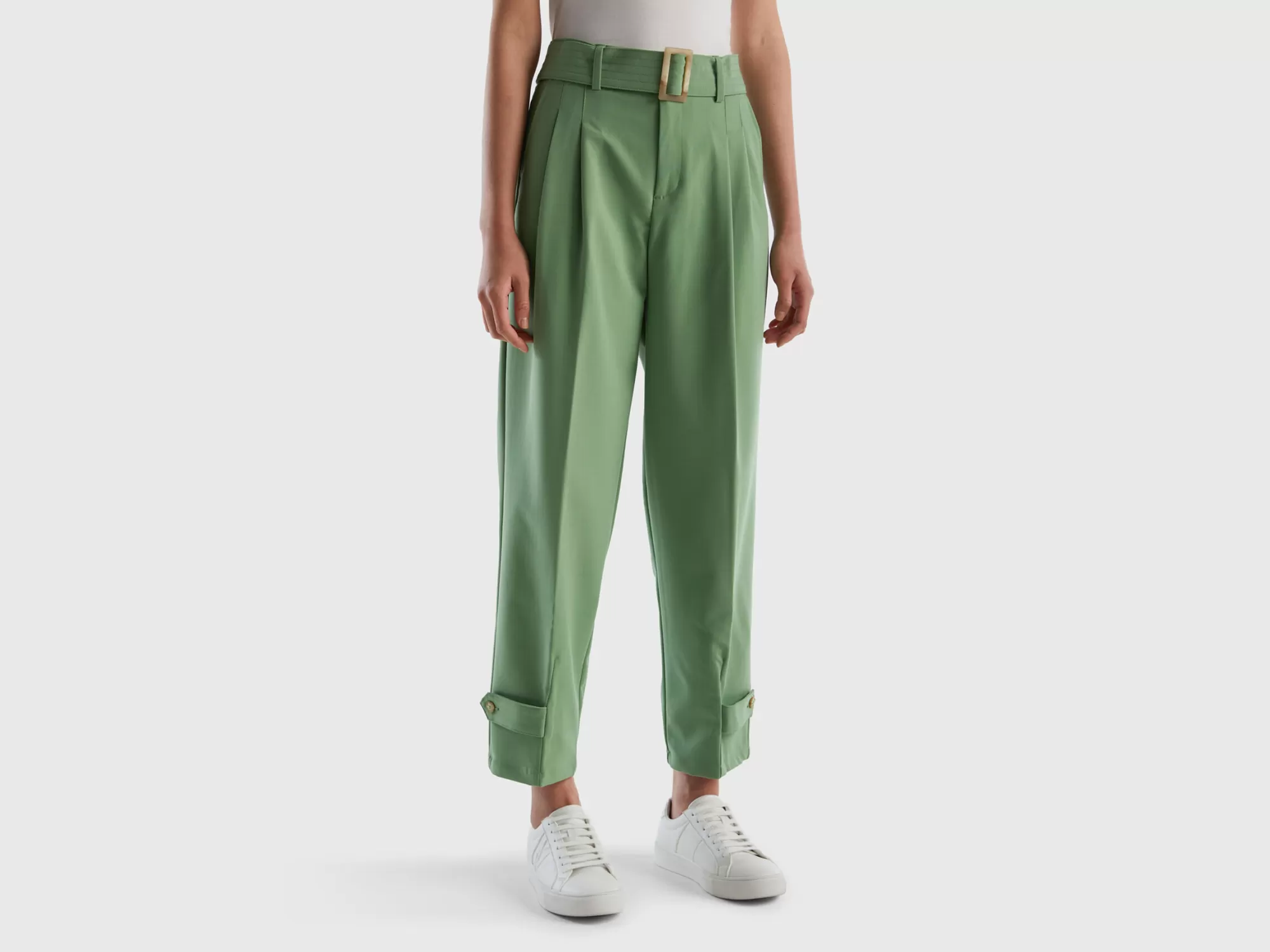 Benetton Pantalon De Talle Alto Con Cinturon-Mujer Pantalones Y Chinos