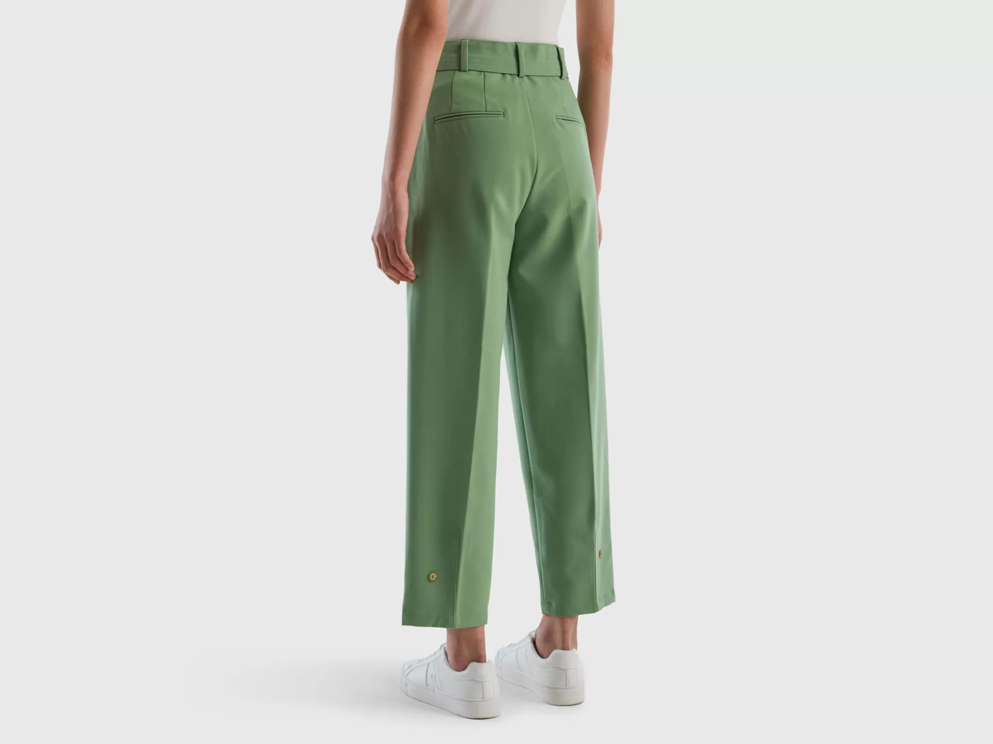 Benetton Pantalon De Talle Alto Con Cinturon-Mujer Pantalones Y Chinos