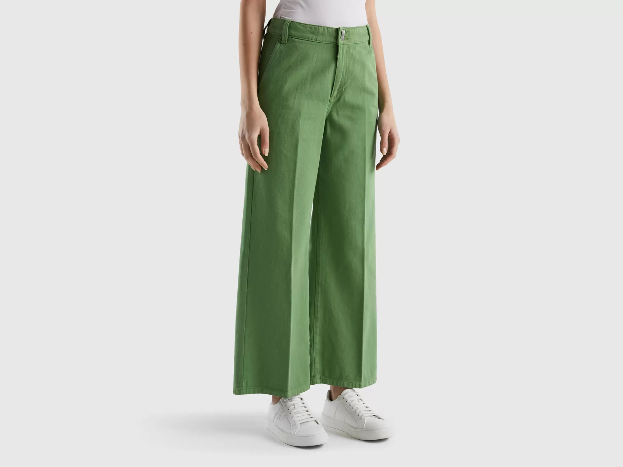 Benetton Pantalon De Talle Alto Con Pernera Amplia-Mujer Vaqueros