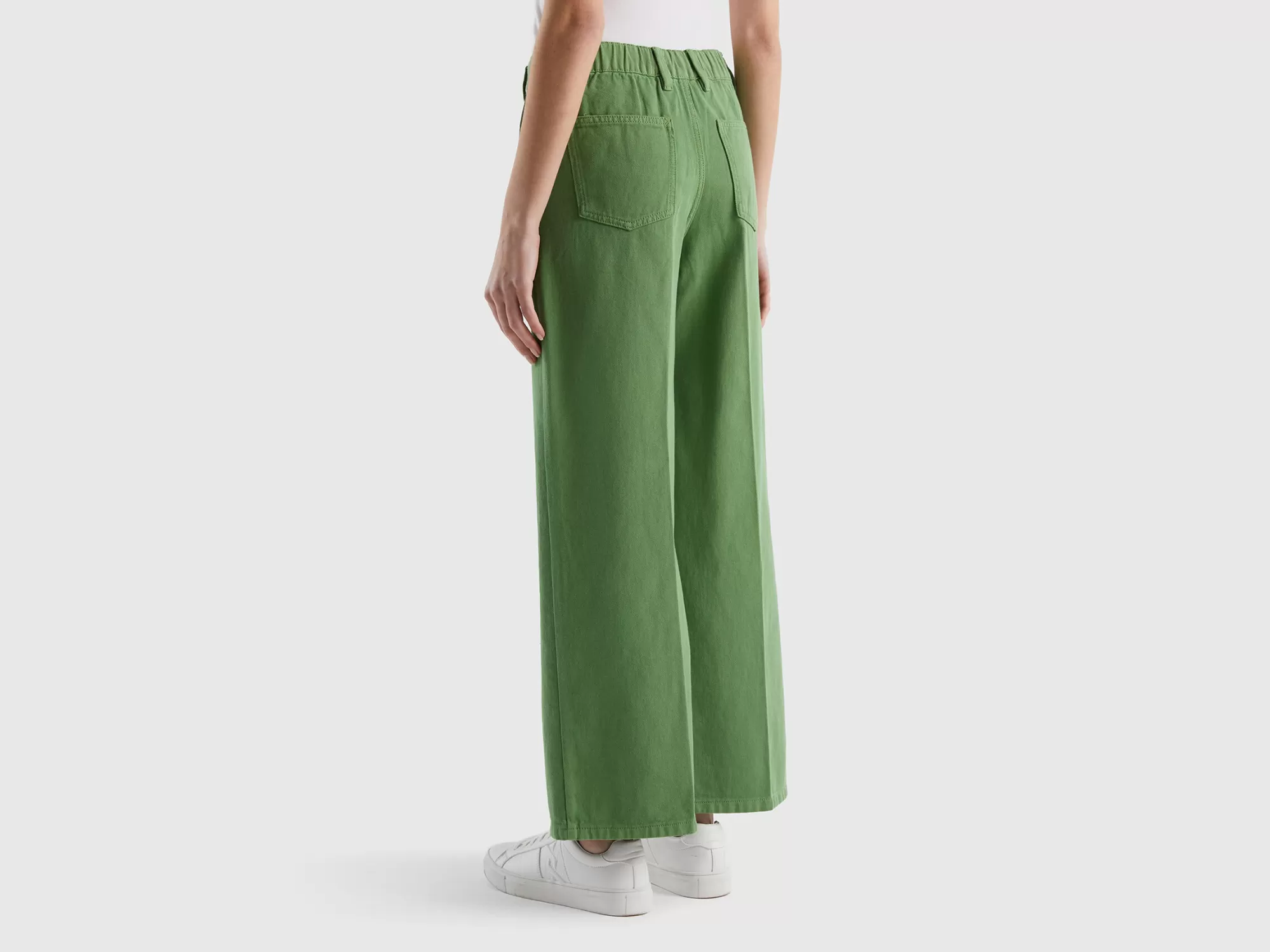 Benetton Pantalon De Talle Alto Con Pernera Amplia-Mujer Vaqueros