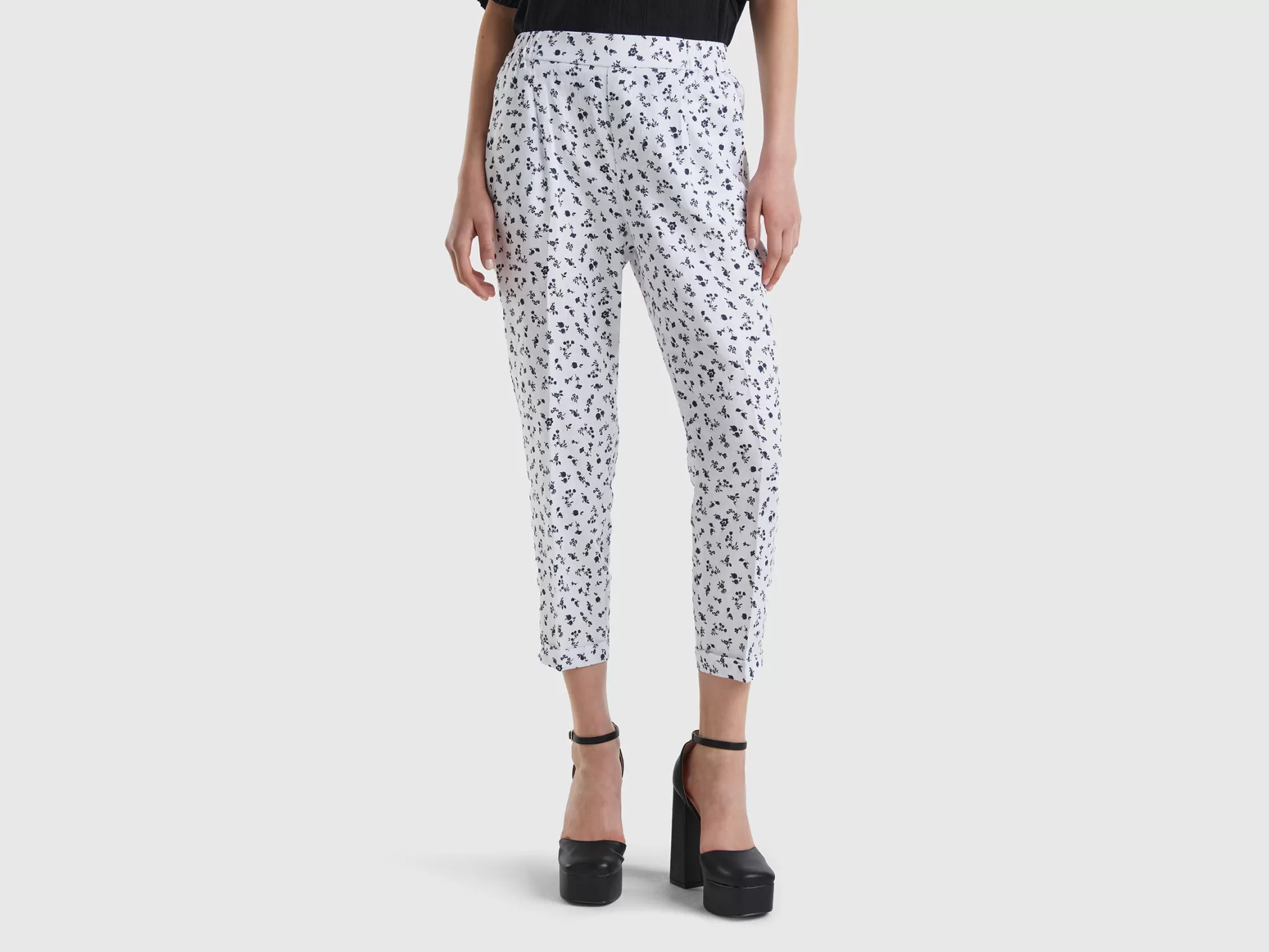 Benetton Pantalon Estampado De 100 % Lino-Mujer Pantalones Y Chinos