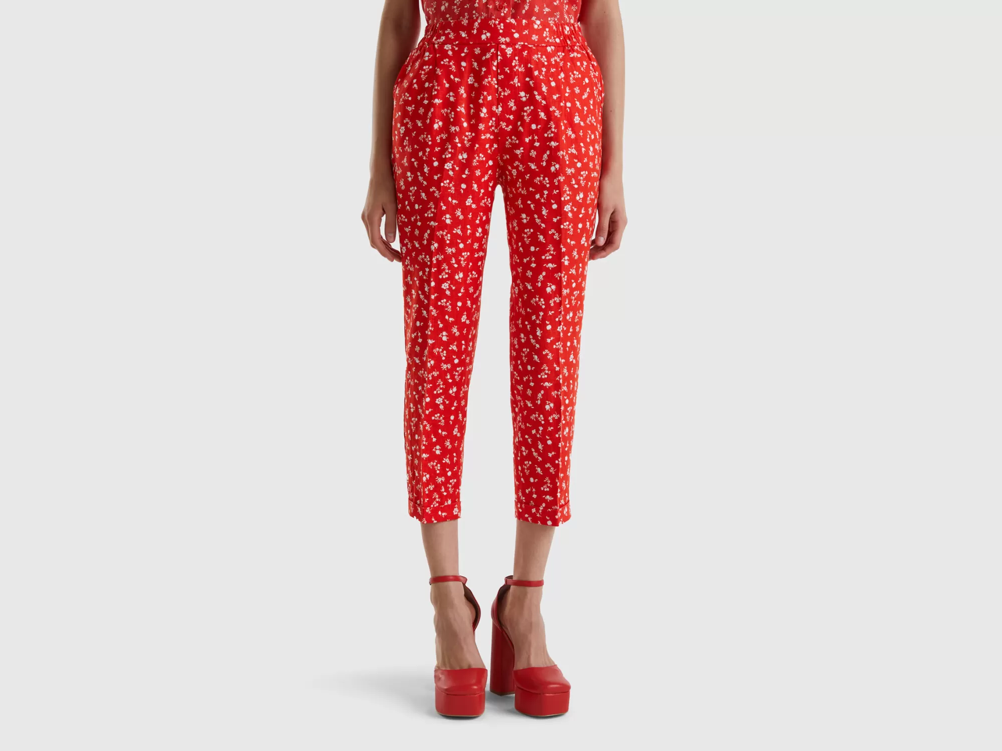 Benetton Pantalon Estampado De 100 % Lino-Mujer Pantalones Y Chinos