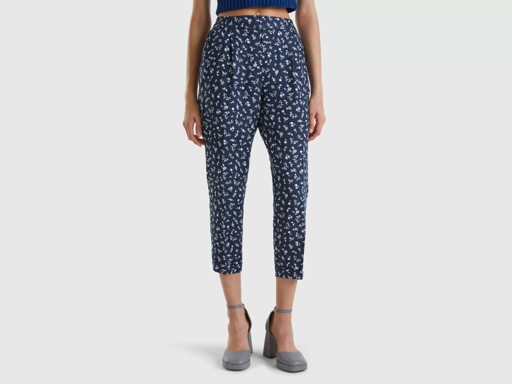 Benetton Pantalon Estampado De 100 % Lino-Mujer Pantalones Y Chinos