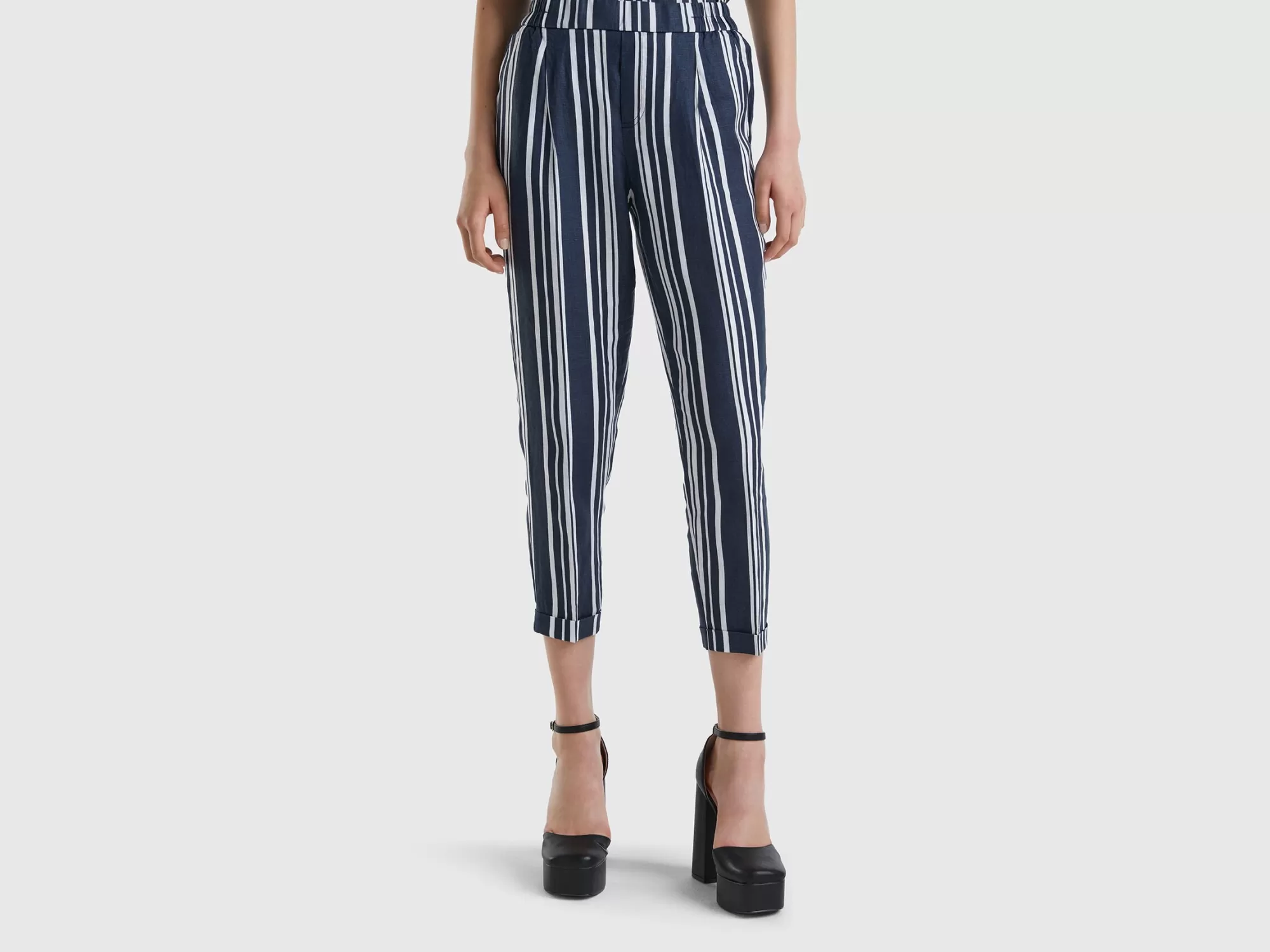 Benetton Pantalon Estampado De 100 % Lino-Mujer Pantalones Y Chinos