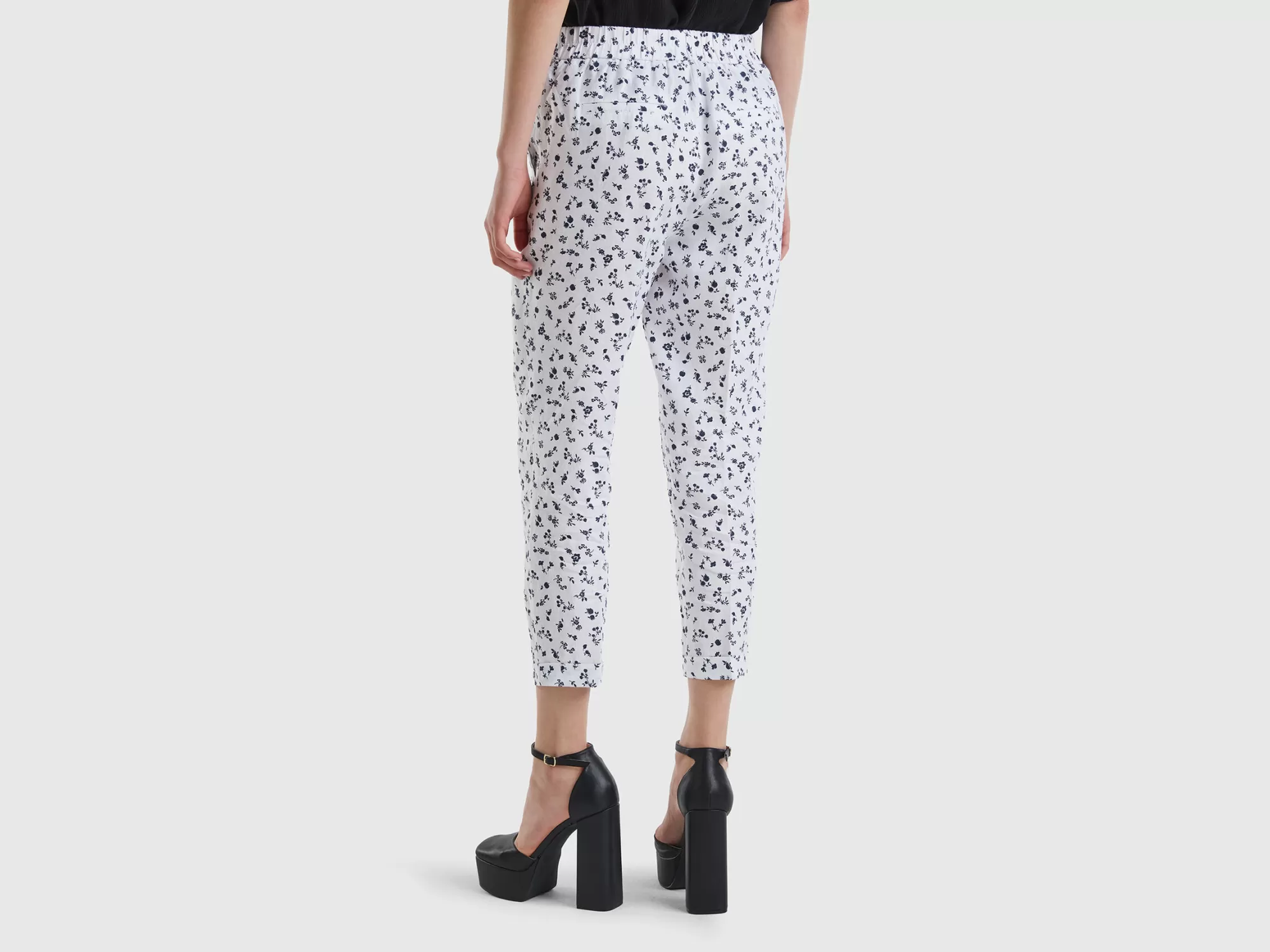 Benetton Pantalon Estampado De 100 % Lino-Mujer Pantalones Y Chinos