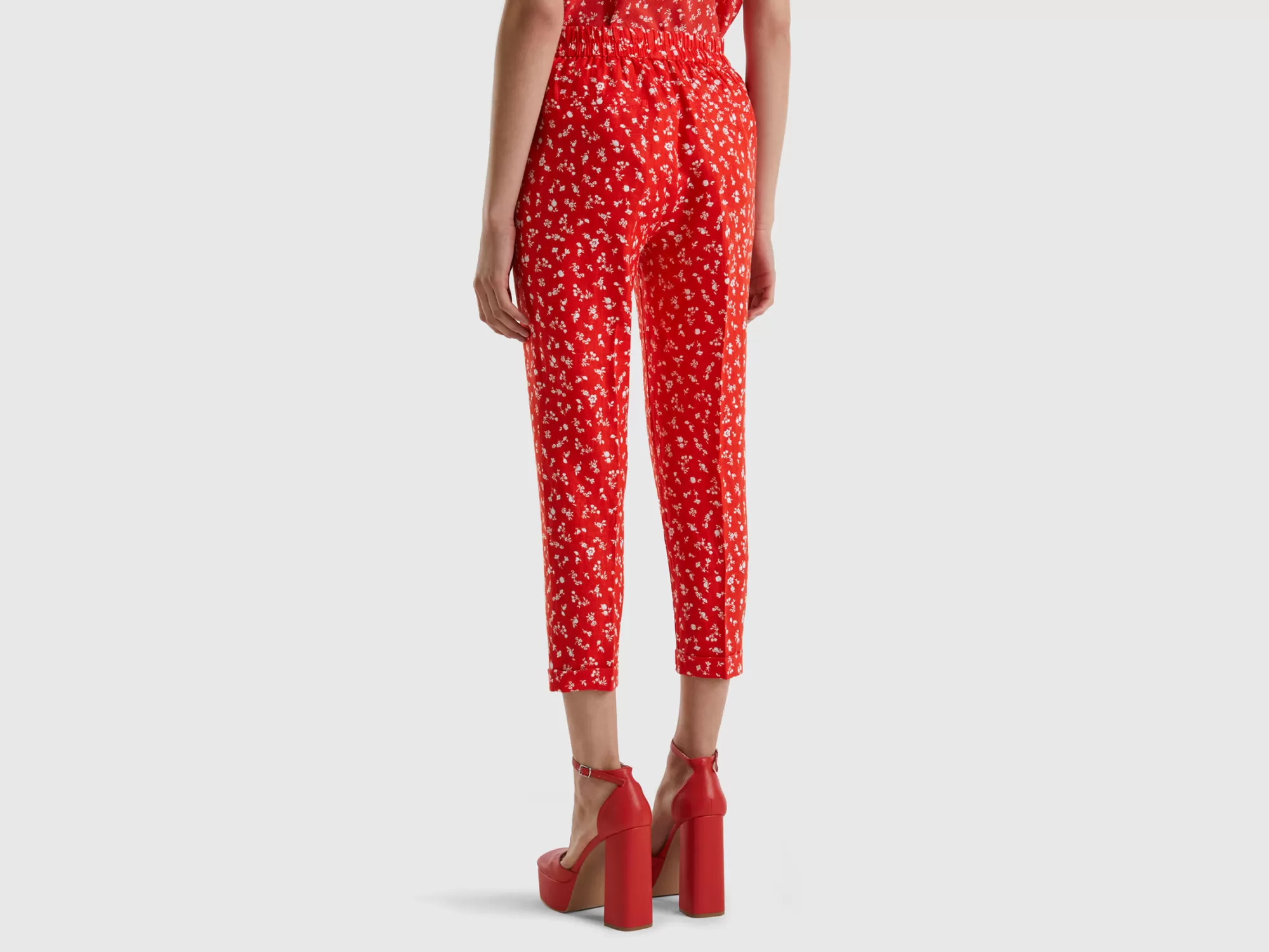 Benetton Pantalon Estampado De 100 % Lino-Mujer Pantalones Y Chinos