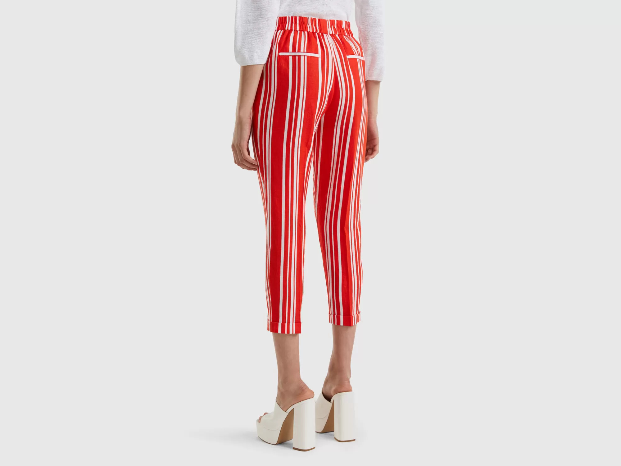 Benetton Pantalon Estampado De 100 % Lino-Mujer Pantalones Y Chinos