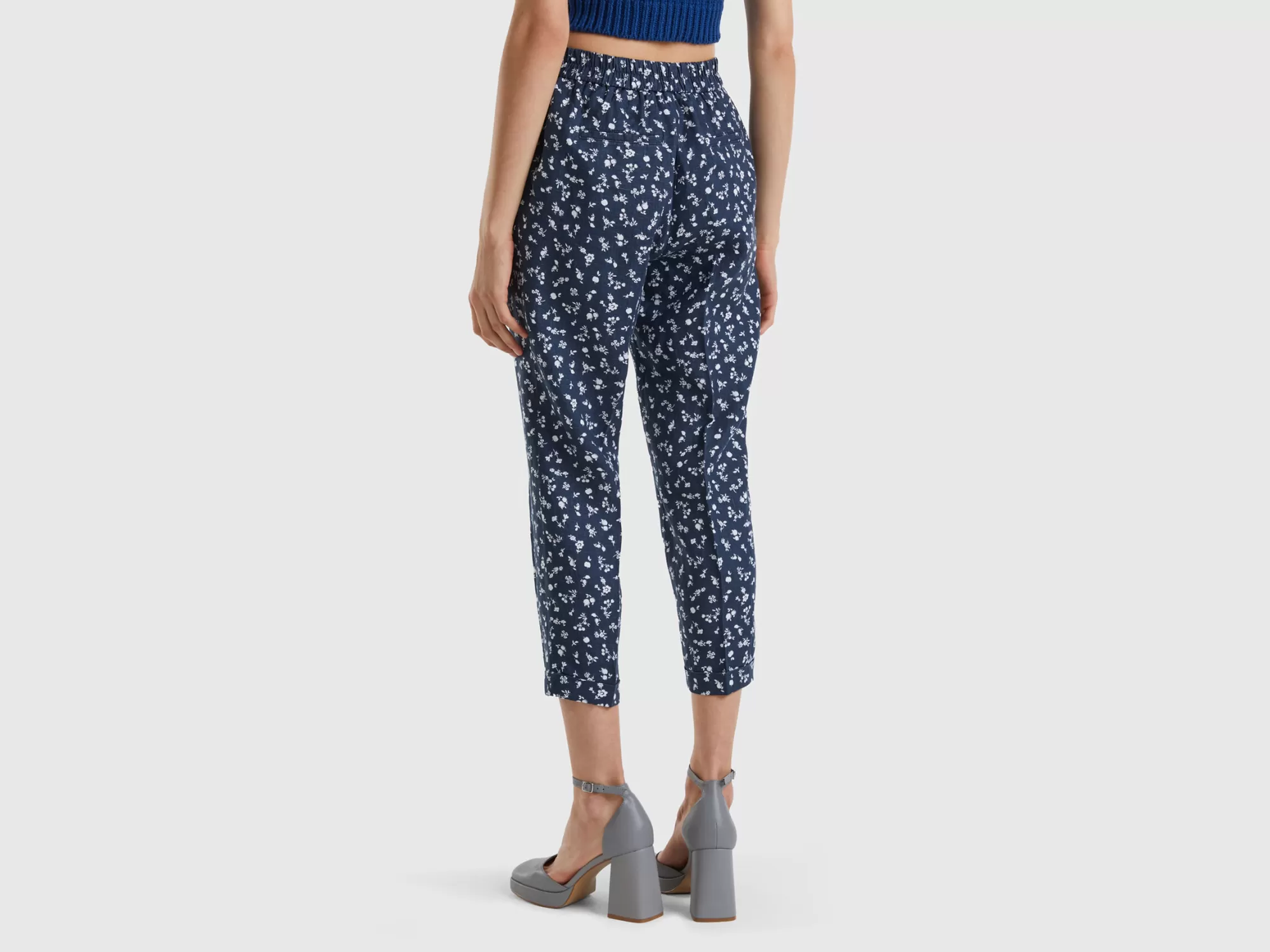 Benetton Pantalon Estampado De 100 % Lino-Mujer Pantalones Y Chinos