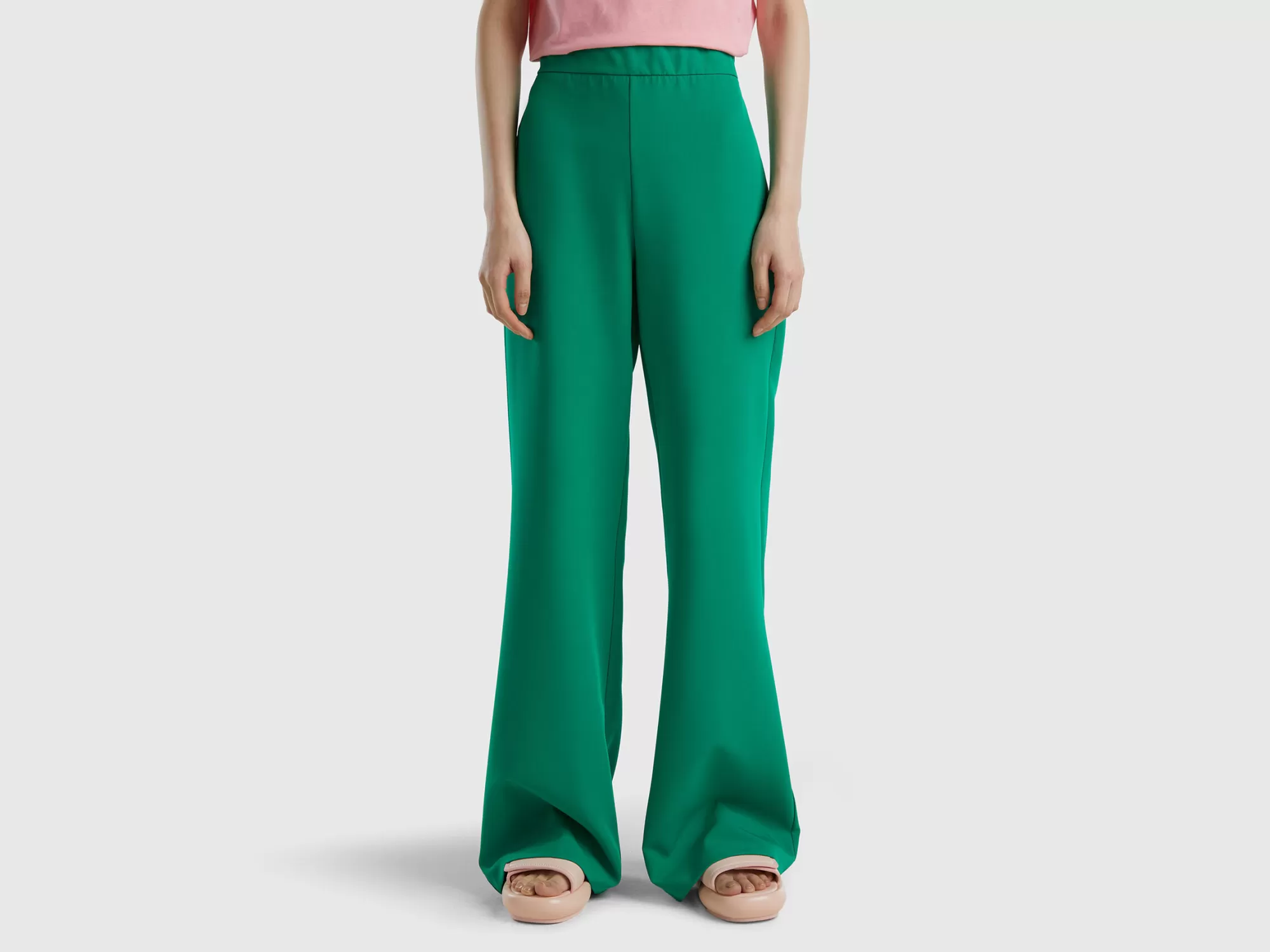 Benetton Pantalon Evase Con Cremallera Lateral-Mujer Pantalones Y Chinos