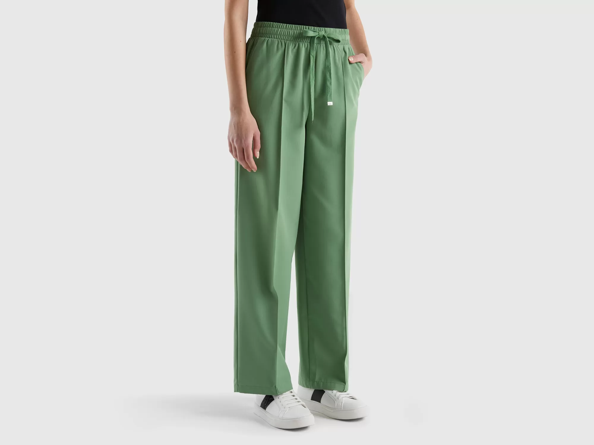 Benetton Pantalon Fluido Con Cordon-Mujer Pantalones Y Chinos