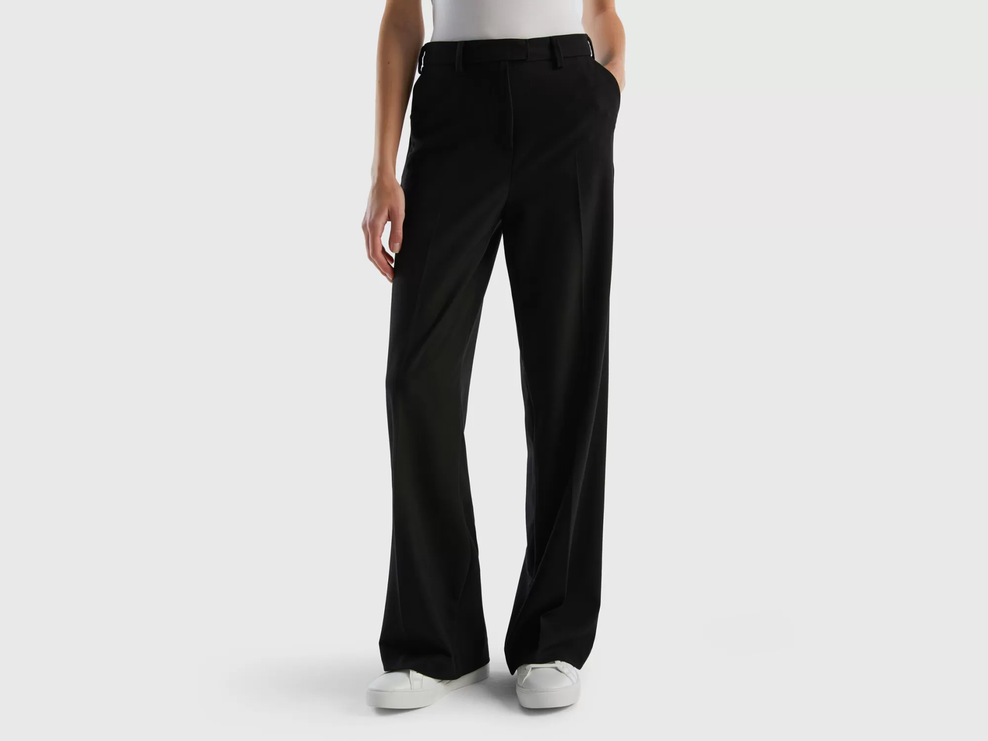 Benetton Pantalon Fluido Con Pernera Amplia-Mujer Pantalones Y Chinos