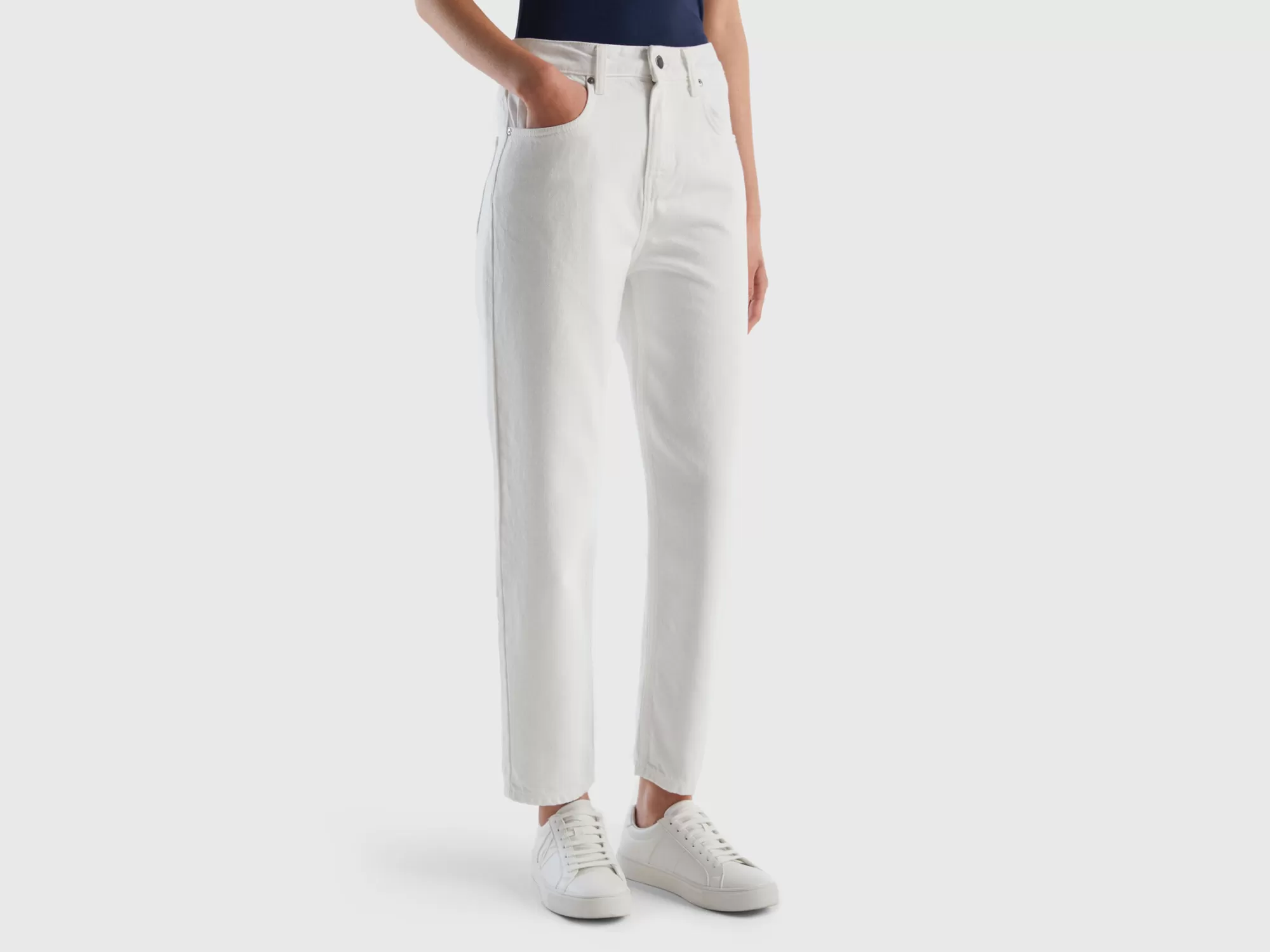 Benetton Pantalon Largo Mom Fit-Mujer Vaqueros