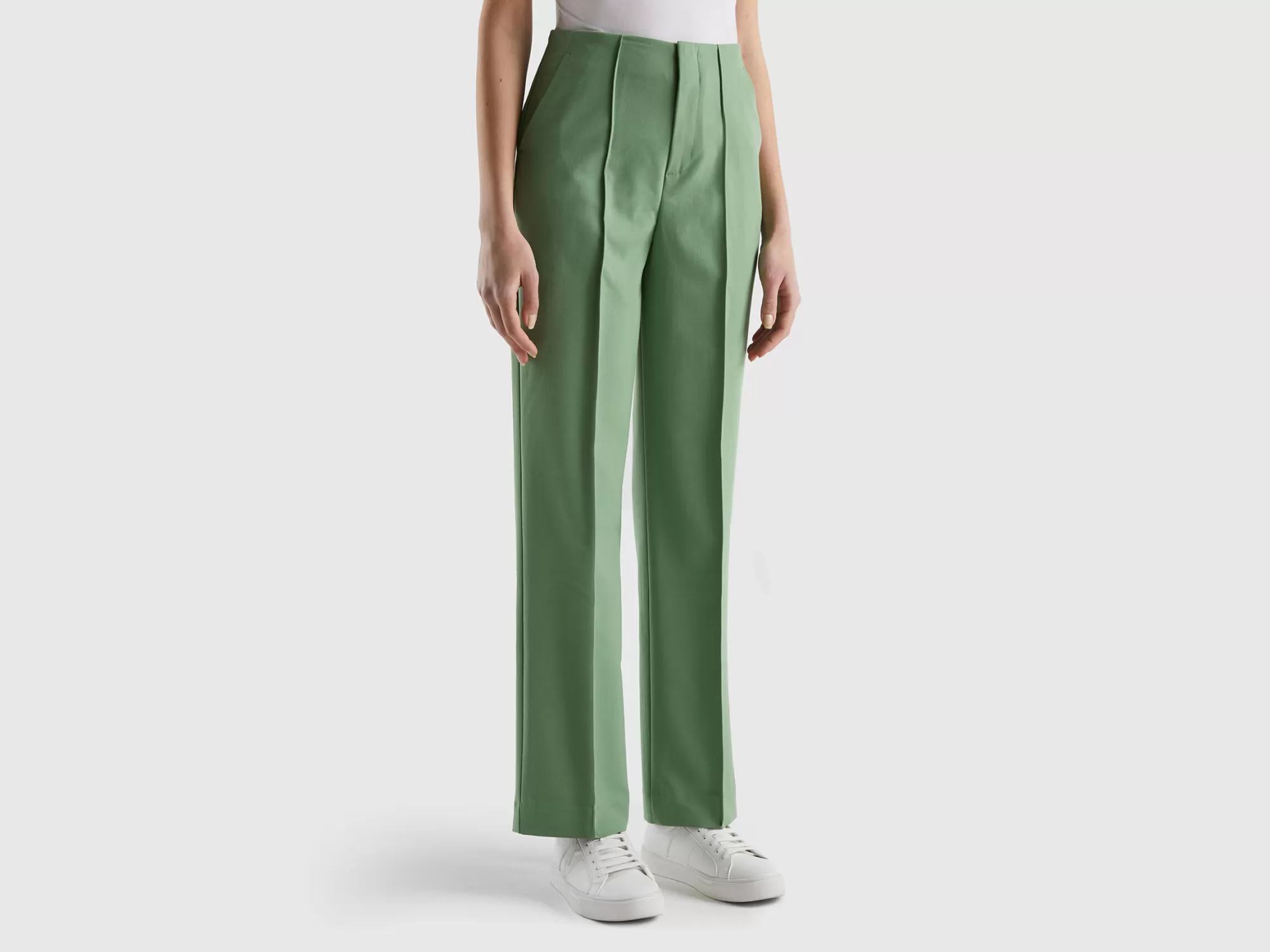 Benetton Pantalon Recto De Talle Alto-Mujer Pantalones Y Chinos