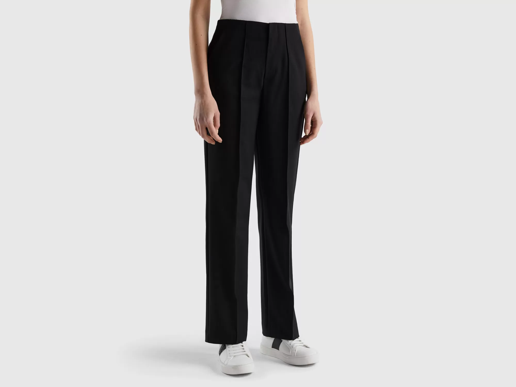 Benetton Pantalon Recto De Talle Alto-Mujer Pantalones Y Chinos