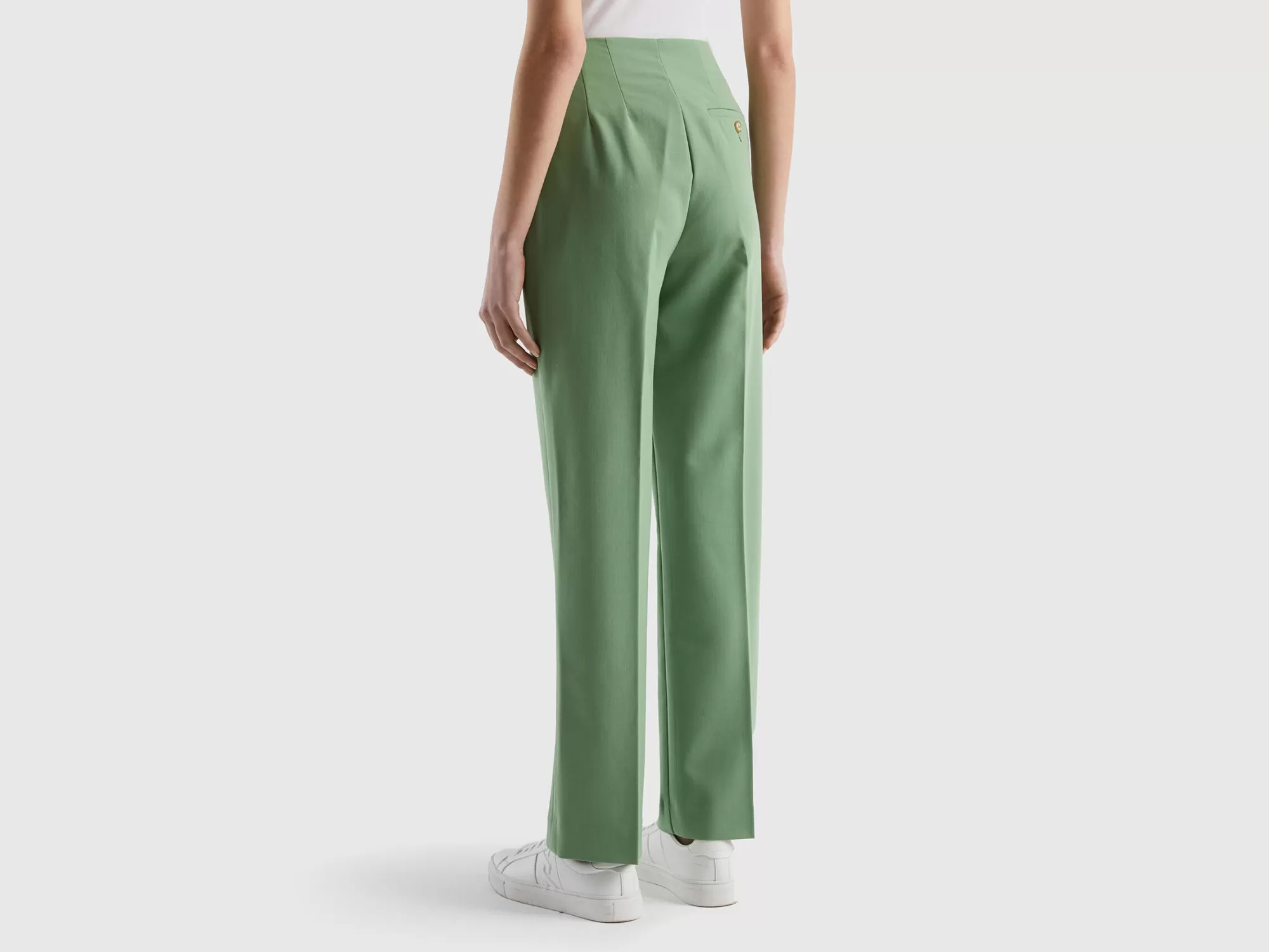 Benetton Pantalon Recto De Talle Alto-Mujer Pantalones Y Chinos