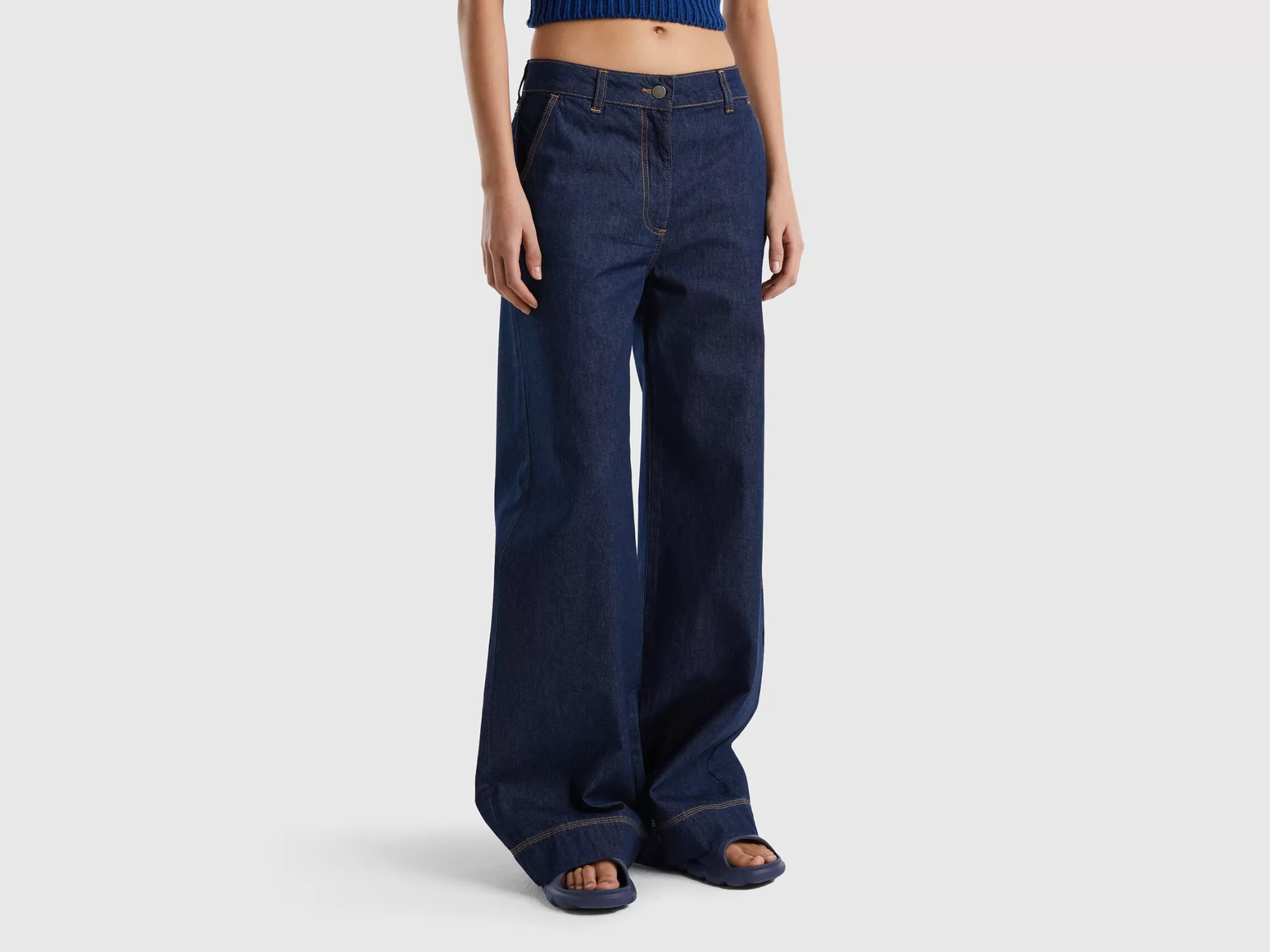 Benetton Pantalon Vaquero Con Pernera Amplia-Mujer Pantalones Y Chinos