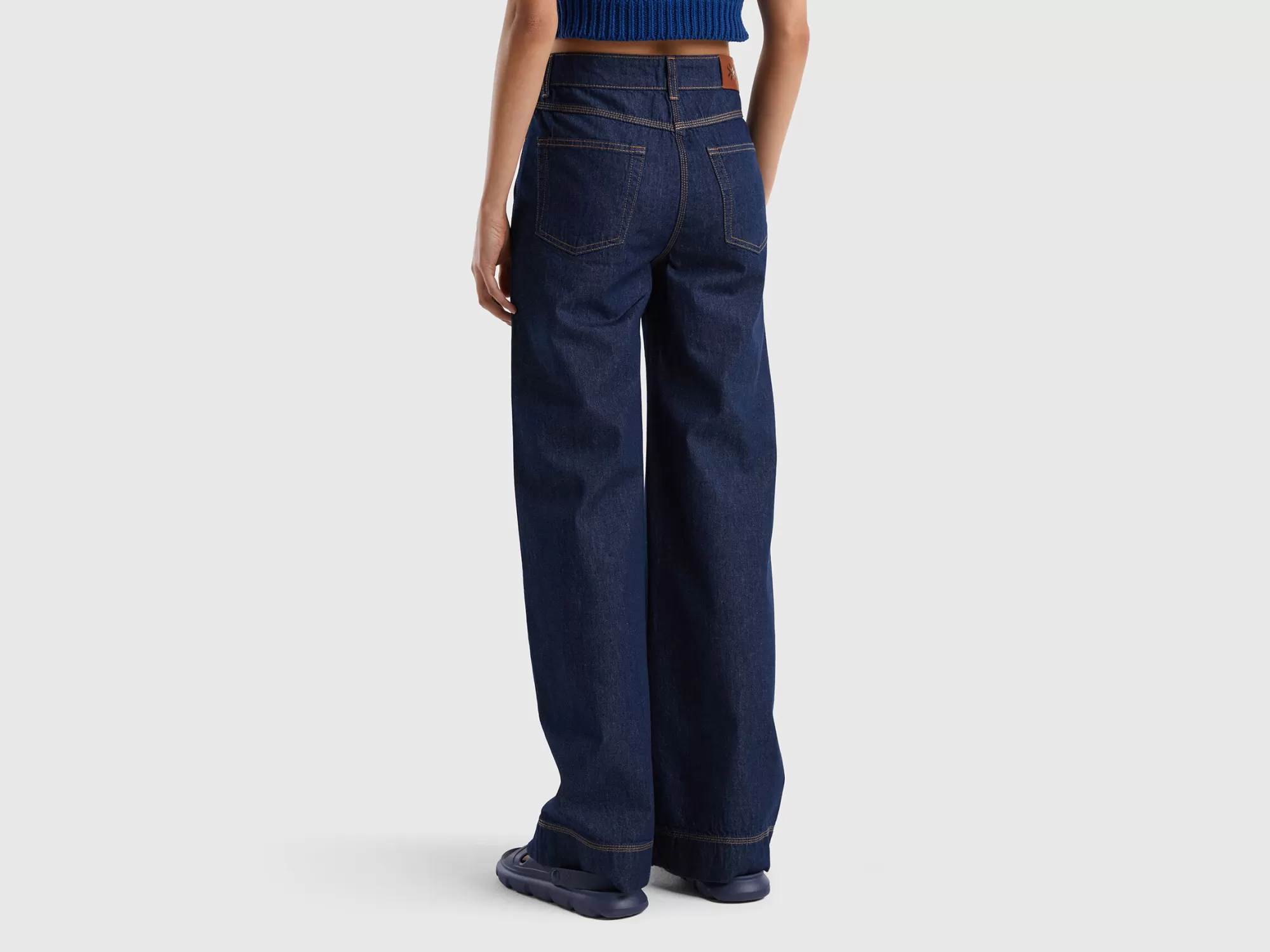 Benetton Pantalon Vaquero Con Pernera Amplia-Mujer Pantalones Y Chinos